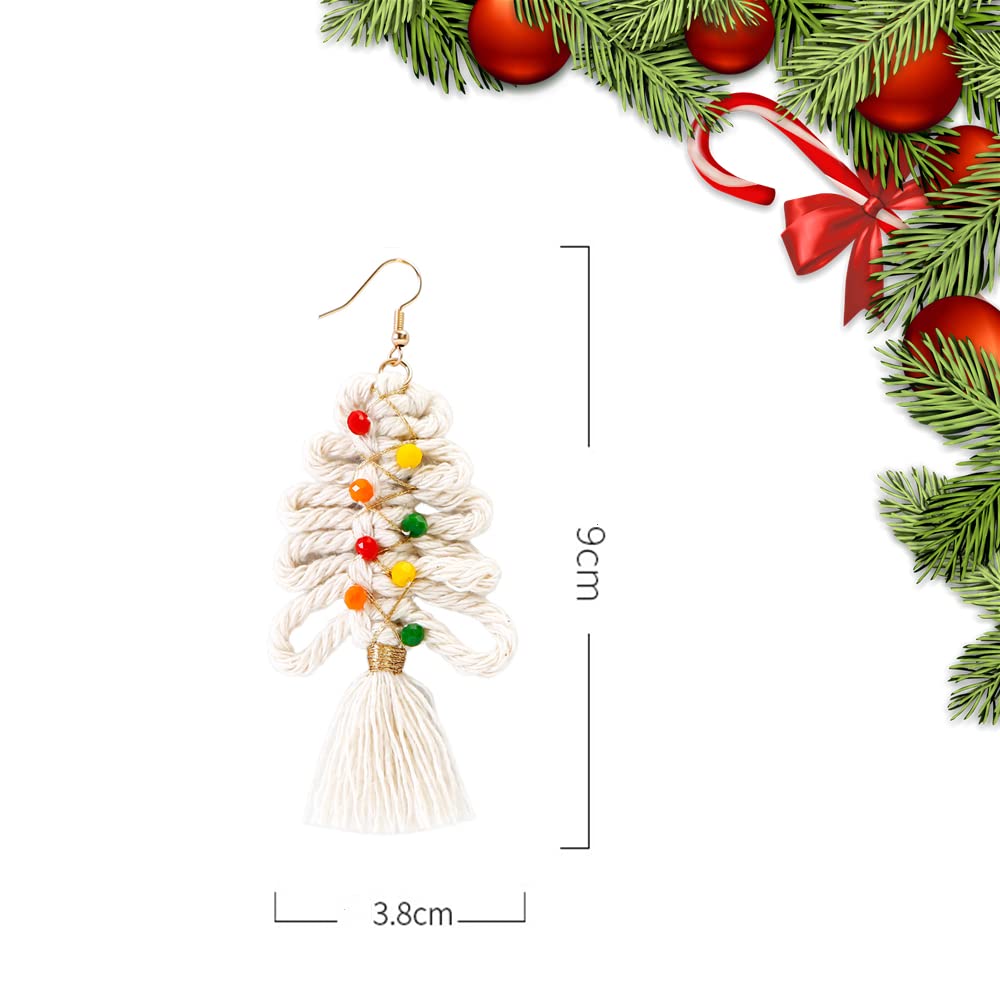 Handmade Bohemian Christmas Tree Tassel Earrings for Women - Cotton Woven Drop Dangle Earrings with Beaded Ball Details | Perfect for Summer Beach, Xmas Party, Vacation Gifts & Boho Fashion Accessories