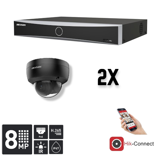 2 Pack 8MP Dome Security Camera Set with DVR Recorder & Cables - Indoor/Outdoor Surveillance for Home, Office & Business Security