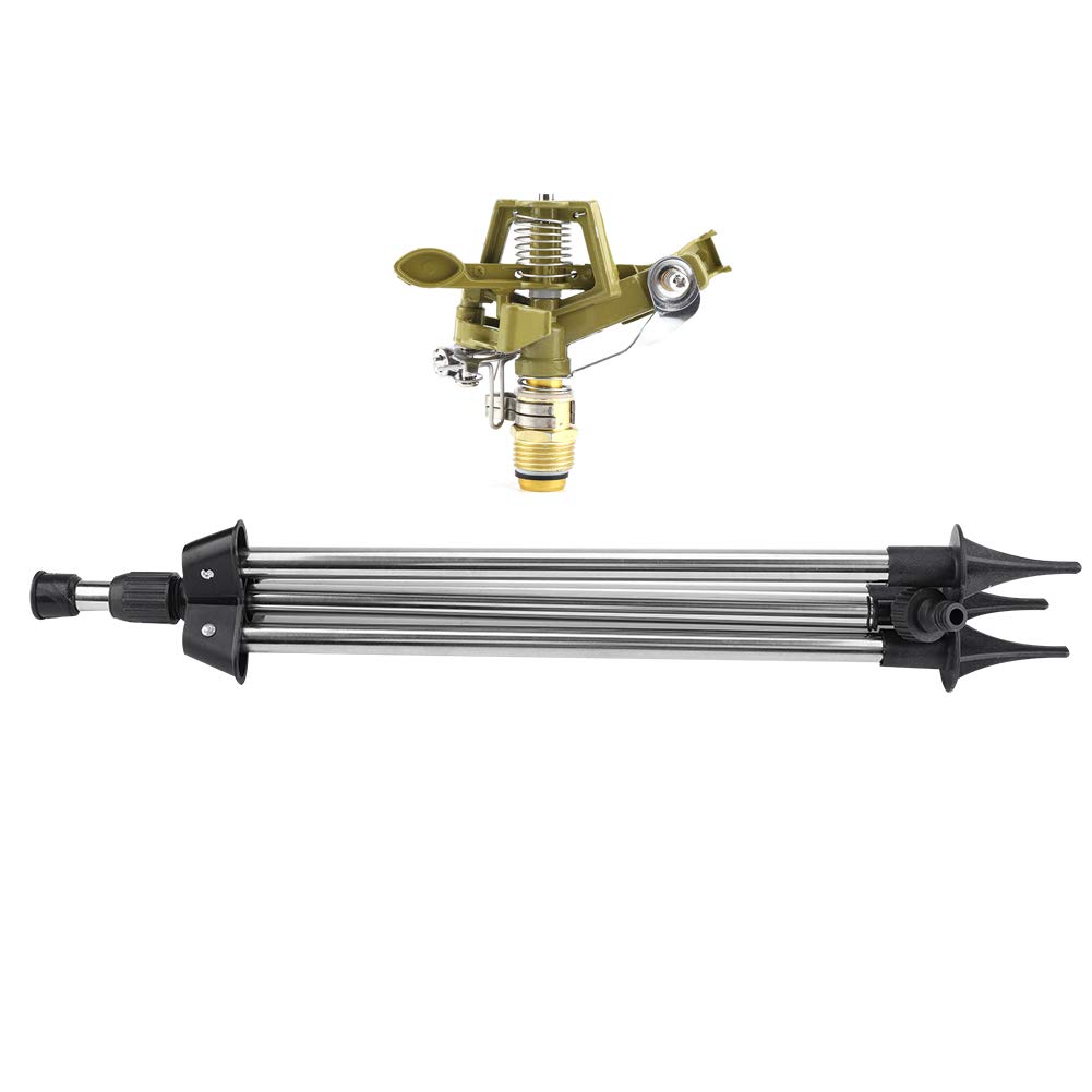 ViaGasaFamido Heavy Duty Tripod Impact Sprinkler - 360° Adjustable Rotating Lawn & Garden Sprinkler with Stainless Steel Base - Perfect for Large Yards, Landscaping, and Watering Lawns, Gardens, and Flower Beds