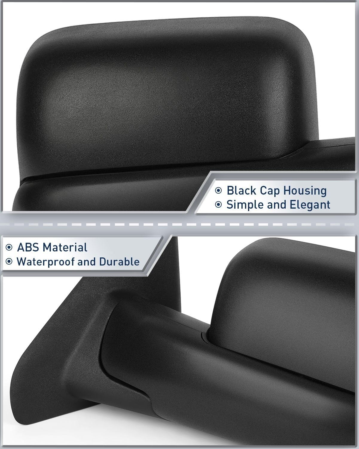 ECCPP Manual Towing Mirrors for Dodge Ram 1500 2002-2008 & Ram 2500/3500 2003-2009 - Black Left & Right Side Mirrors (No Heat, No Turn Signal) - Perfect for Towing Trailers, Boats & Campers