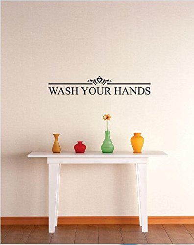 Removable DIY Wall Decals for Home & Bedroom - Wash Your Hands Stickers (8x20 Inches) - Perfect for Bathroom, Kids Room, and Office Decor