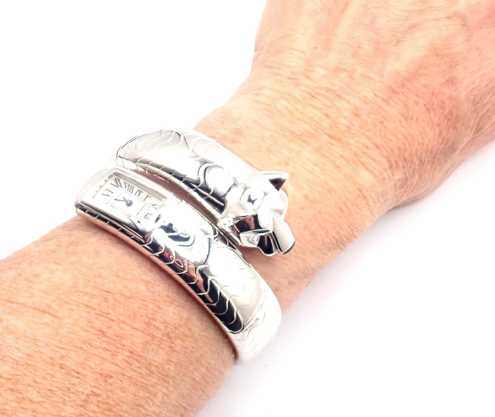 Cartier Panther Panthere 18K White Gold Lakarda Bangle Bracelet Watch - Luxury Women's Jewelry for Special Occasions & Formal Events