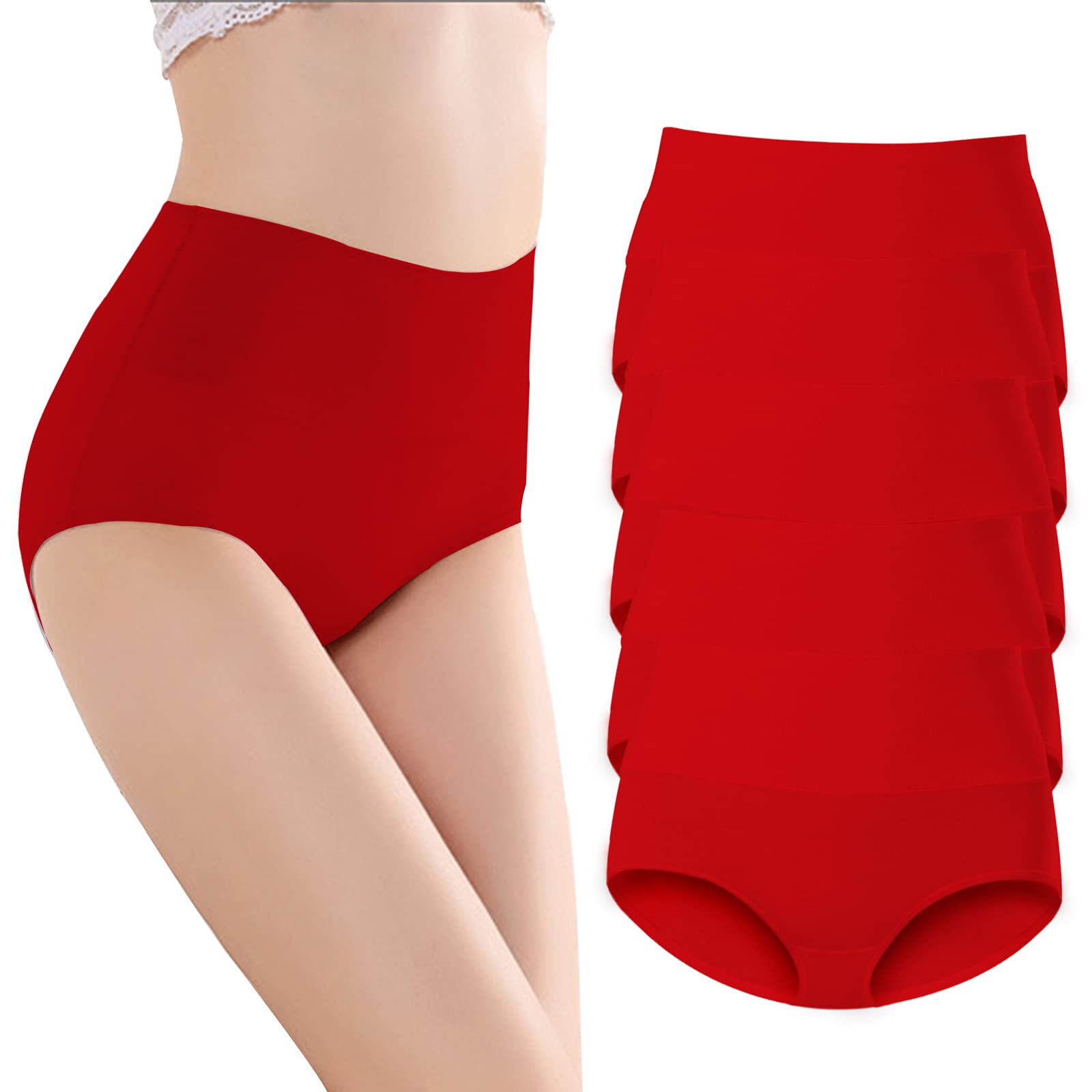 Women's High Waisted Cotton Underwear - Soft Breathable Briefs Panties 5-Pack for Everyday Comfort & Support