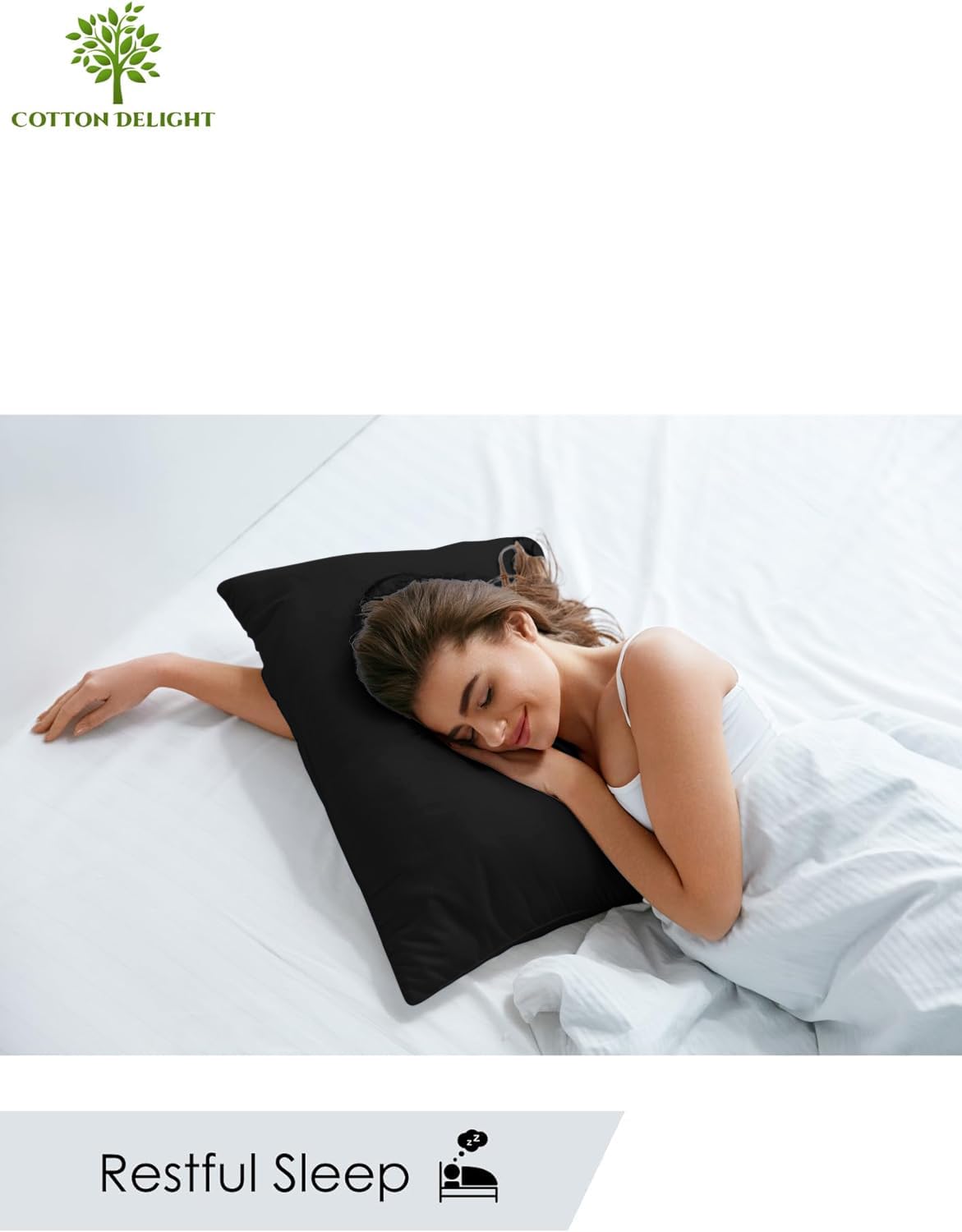 Premium 100% Natural Cotton Pillowcases Set of 2 - 600 Thread Count, Standard Size 20 x 26 Inches, Soft & Breathable Black Pillow Covers for Bedroom, Hotel, or Travel - Hypoallergenic & Durable