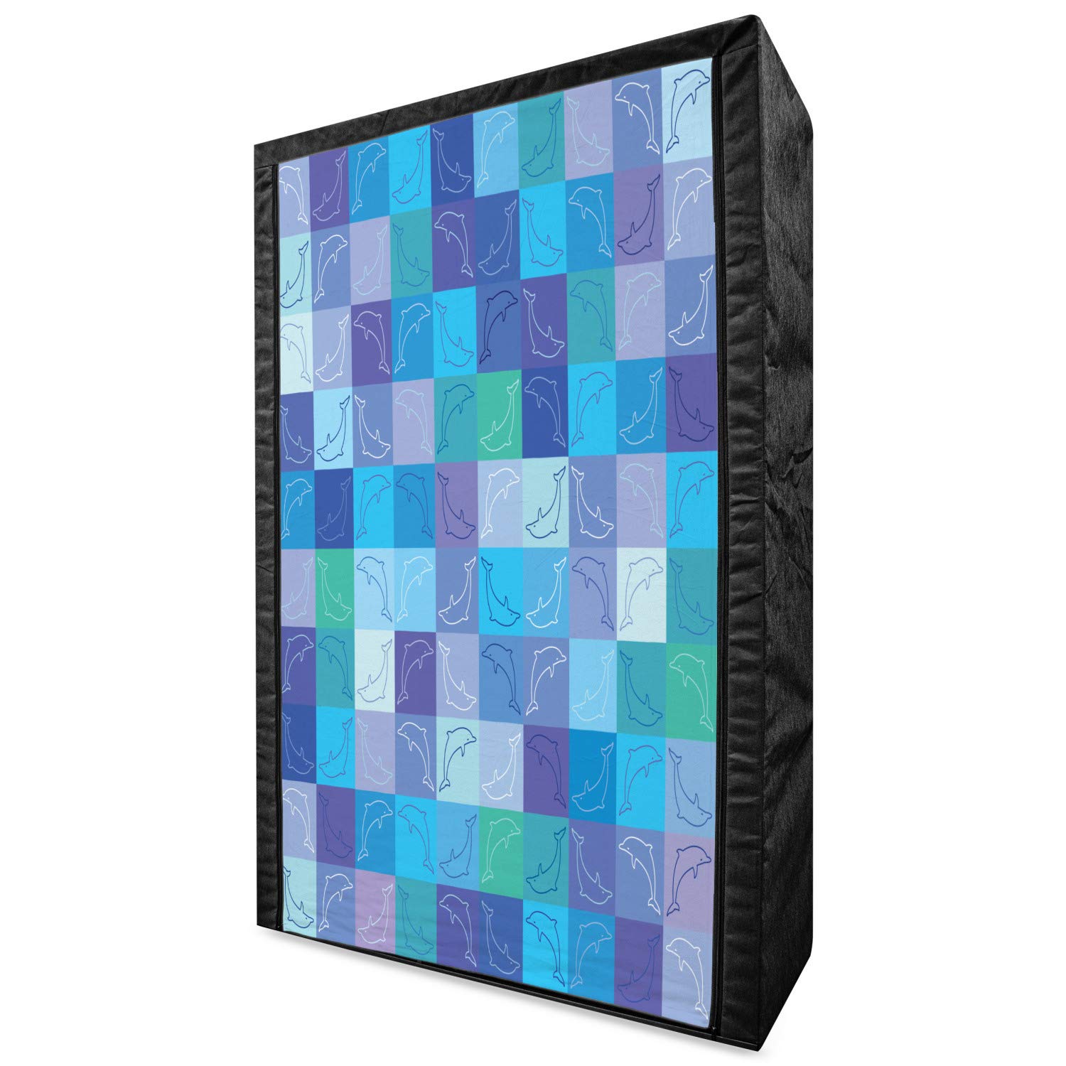 Ambesonne Sea Animals Portable Fabric Wardrobe - Playful Dolphin Mosaic Underwater Theme Closet Organizer with Shelves, 42.5 Inch Multicolor | Perfect for Kids' Room, Beach House & Dorm Storage