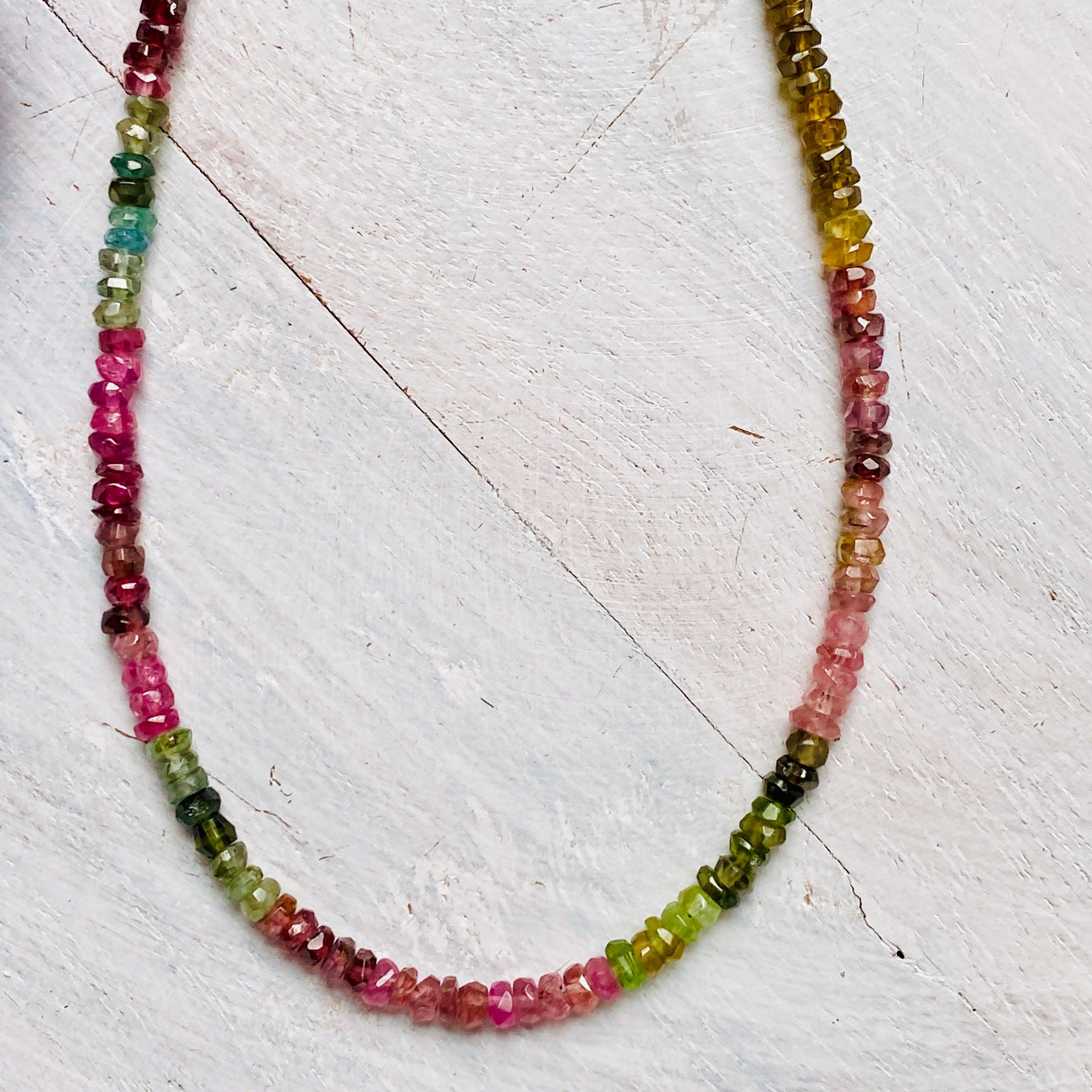 Micro Bead Necklace with Tourmaline Stones - Mixed Colors for Yoga, Meditation & Boho Fashion