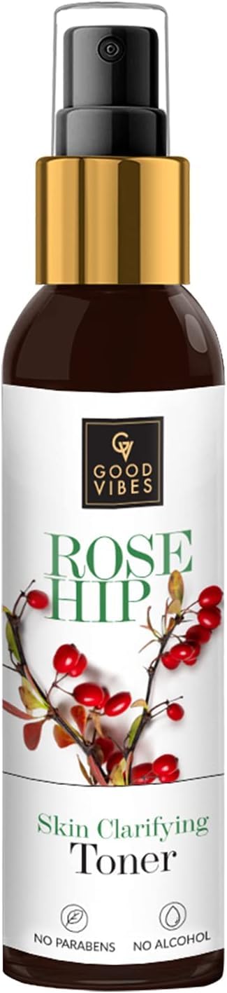 Good Vibes Rosehip Clarifying Toner 120ml - Alcohol-Free Anti-Aging Hydrating Facial Spray for Glowing Skin | Natural, Vegan, No Parabens or Sulfates | Perfect for Daily Skincare Routine & Travel