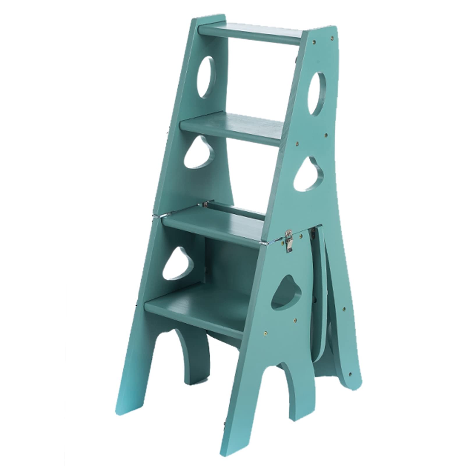 4-Step Portable Wooden Folding Step Stool Ladder - Multifunctional Convertible Chair for Kitchen, Bathroom, Coffee Bar & Shoe Rack - Perfect for Reaching High Shelves, Home Organization & Small Spaces