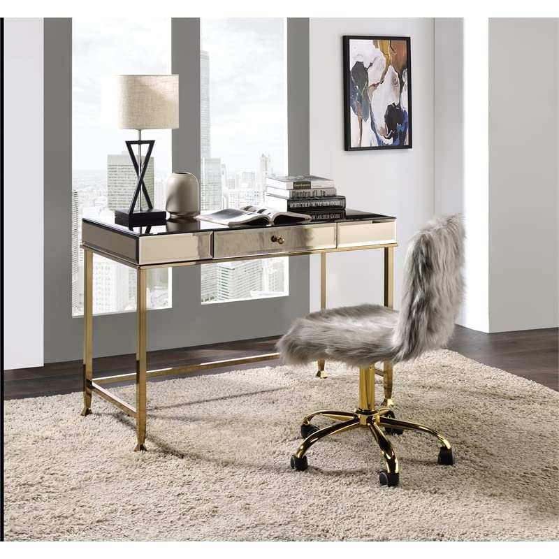 Acme Canine Rectangular Wood Top Writing Desk - Smoky Mirrored & Champagne Finish | Perfect for Home Office, Study, or Dorm Room Workspace