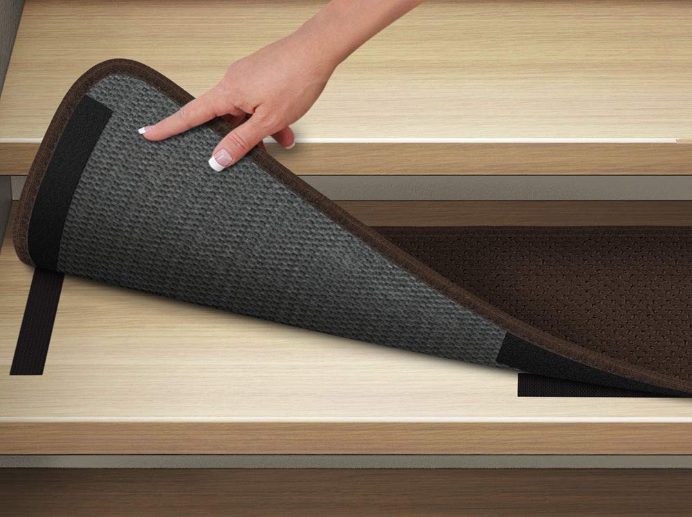 15-Piece Attachable Indoor Carpet Stair Treads - Non-Slip Chocolate Brown Rug (8