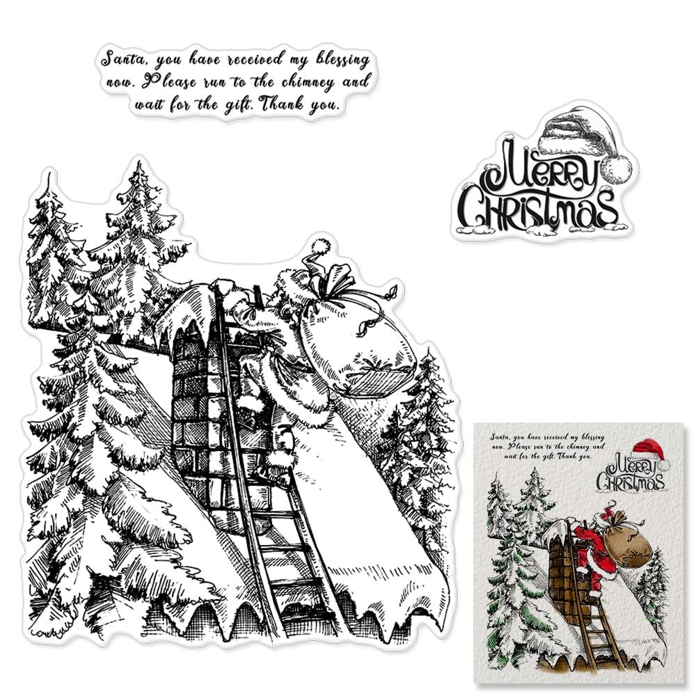 Christmas Clear Rubber Stamps Set - Santa Claus, Holiday Sentiments & Winter Forest Designs for DIY Greeting Cards, Scrapbooking & Gift Wrapping | Perfect for Holiday Crafts, Party Decorations & Festive DIY Projects