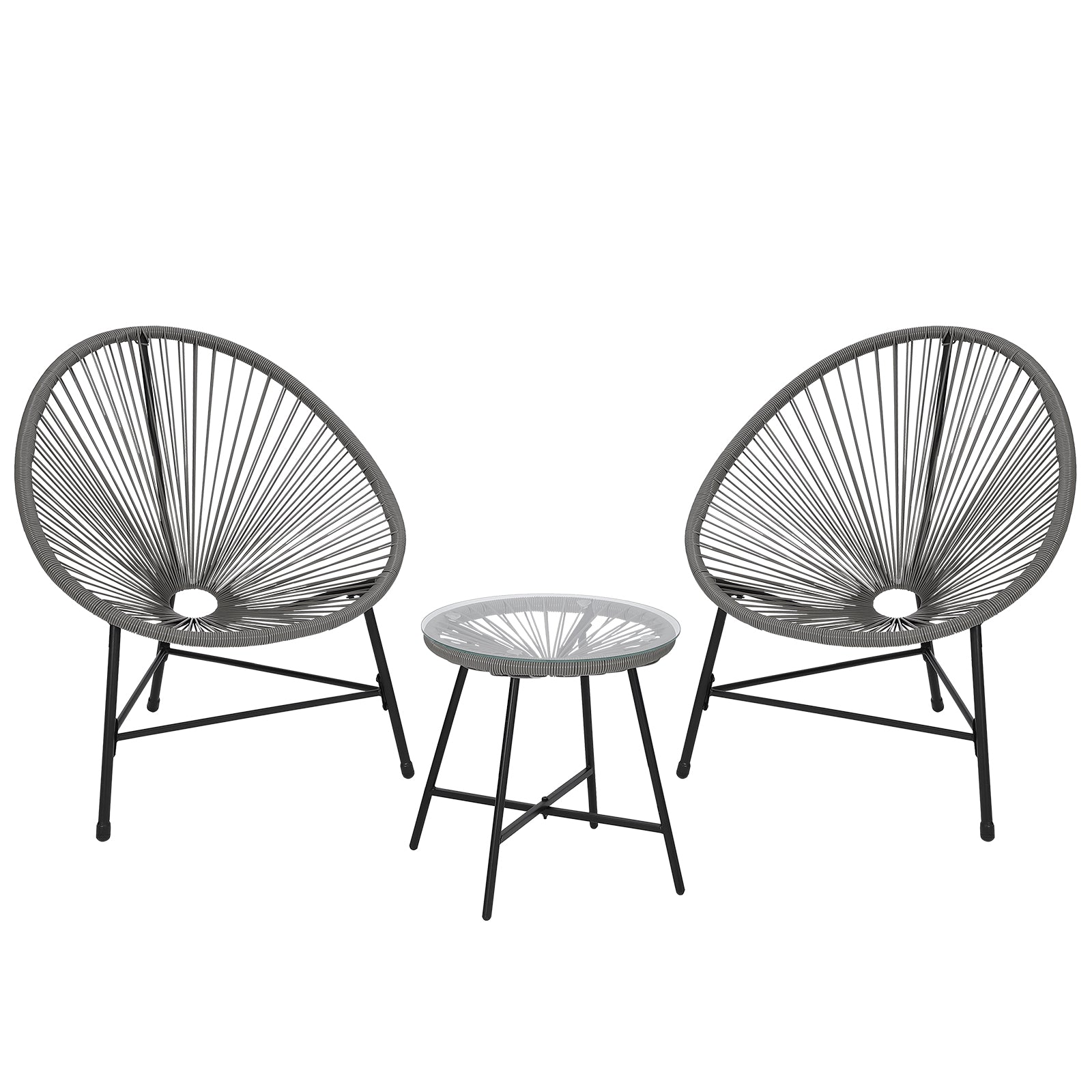 GARVEE 3-Piece Outdoor Patio Furniture Set - Acapulco Woven Rope Chairs with Glass Top Table - All-Weather Bistro Set for Yard, Balcony, Poolside (Grey) - Perfect for Relaxing, Entertaining & Outdoor Dining