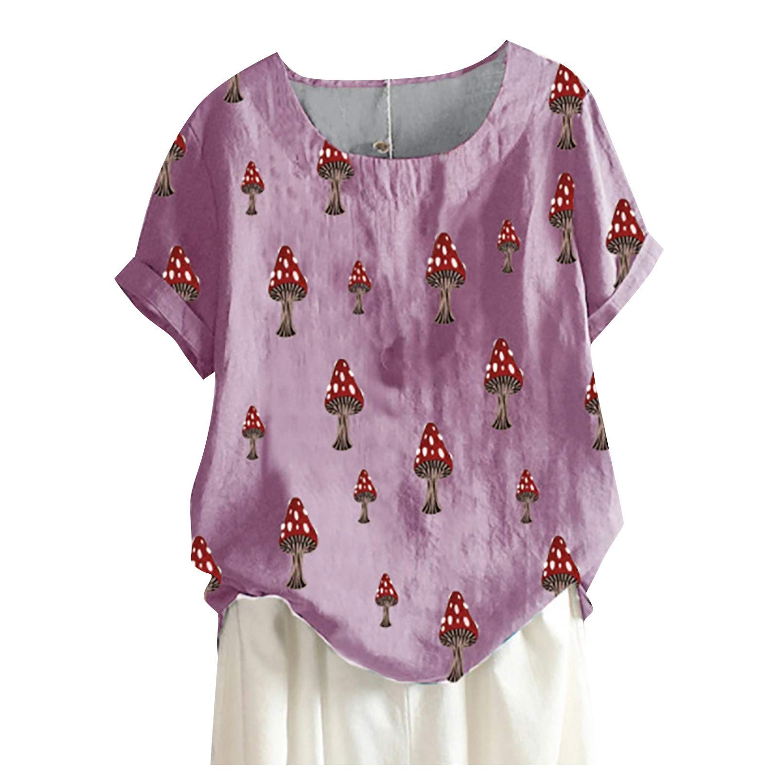 Women's Summer Short Sleeve Linen Tops - Casual Loose Fit Printed Blouse for Beach, Vacation & Everyday Wear | Breathable Fashion Shirts for Women