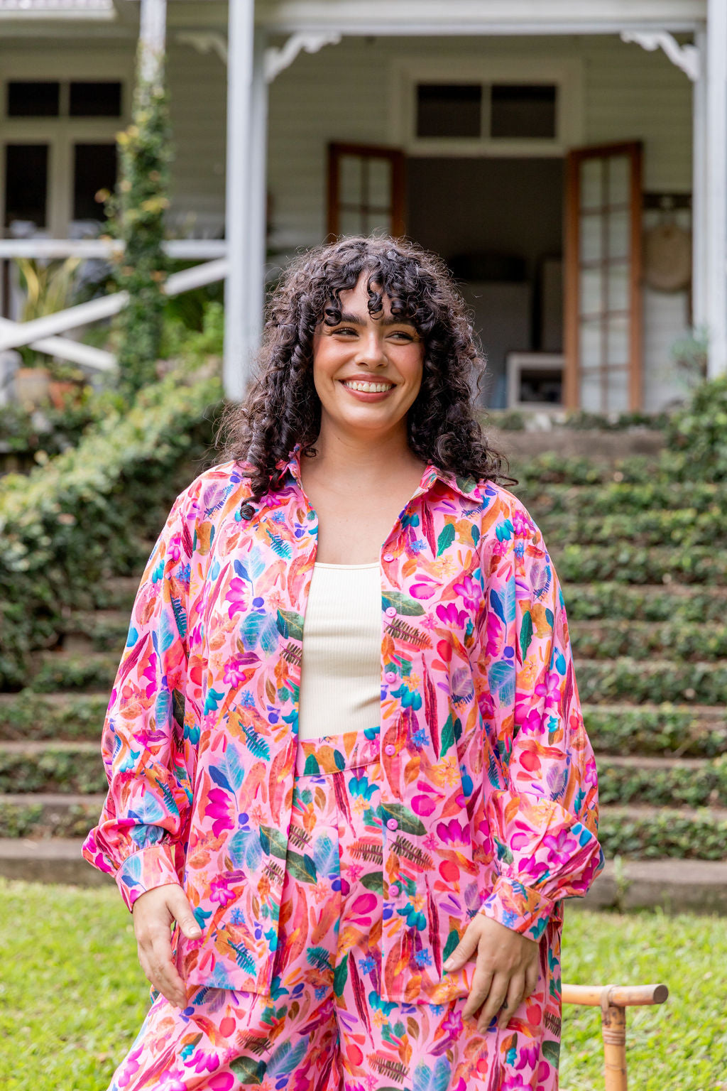 Kasey Rainbow Lana Shirt - Floral Print Women's Blouse | Perfect for Spring Outfits & Backyard Gatherings