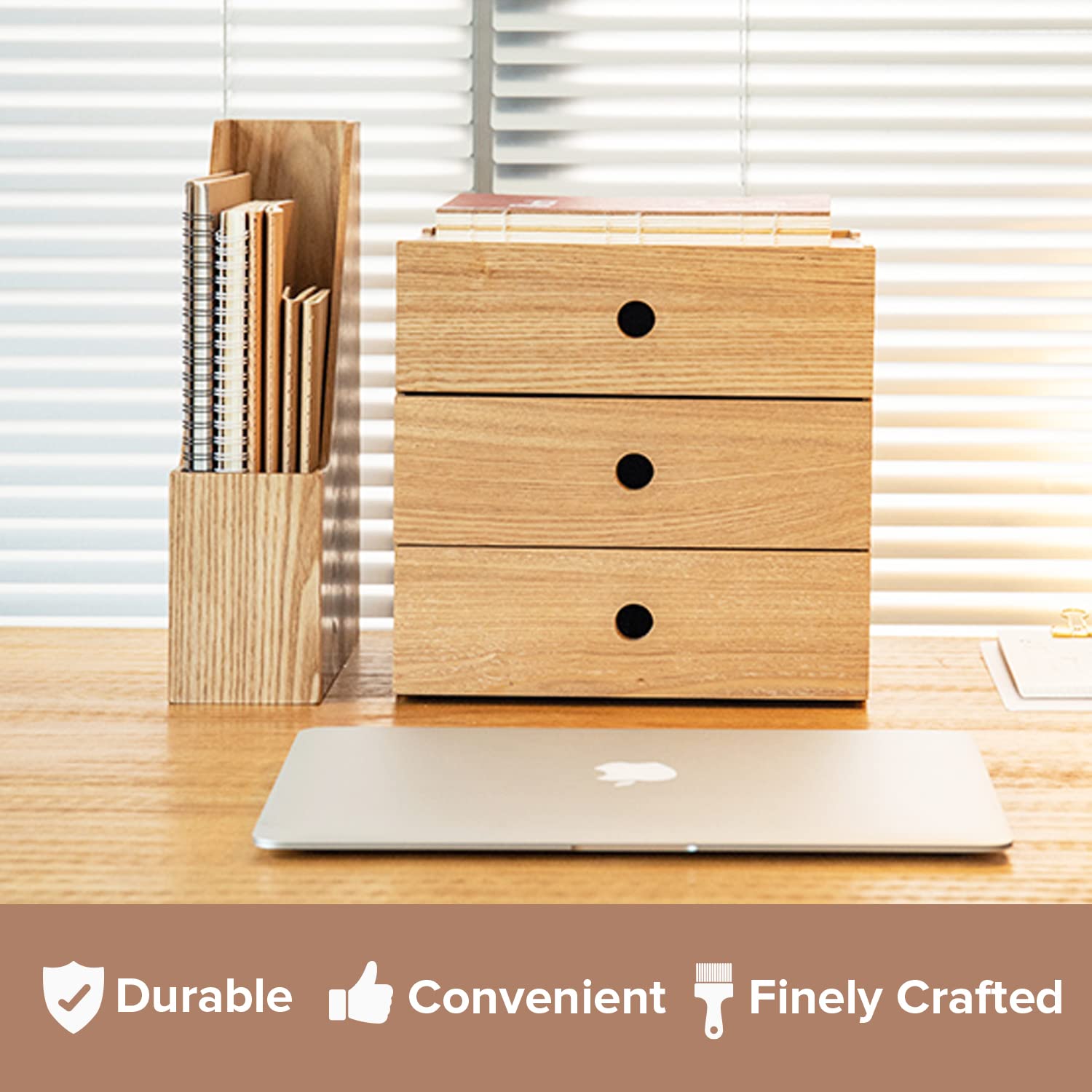 Solid Wood File Organizer for Desk & Wall (2-Pack) - Rustic Magazine Holder & Document Sorter - Office Storage Solution for Home & Workspace - Light Ash Wood Desktop Organizer for Bills, Papers, Books & Office Supplies