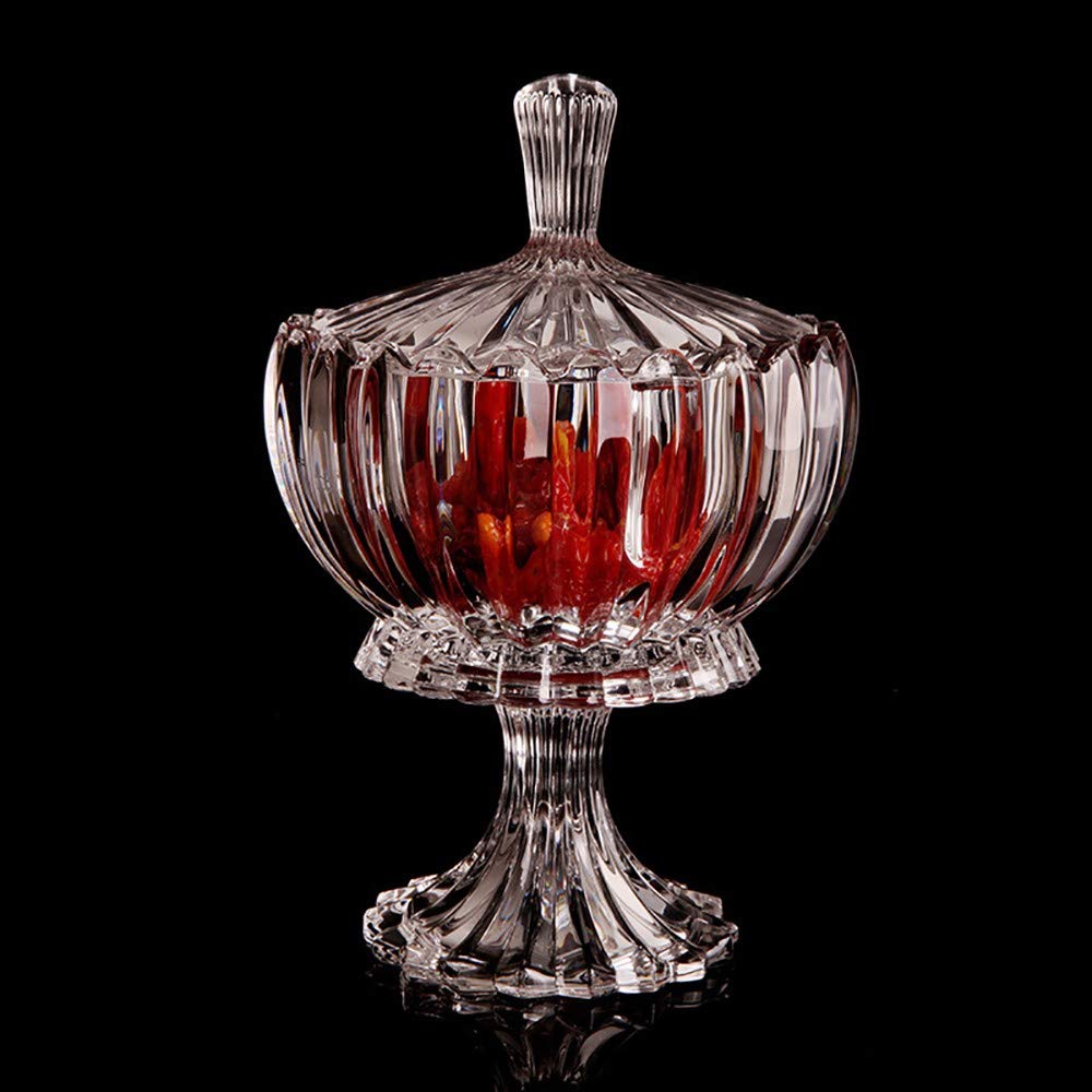 JANRON Glass Candy Dish with Lid - Decorative Crystal Candy Bowl for Home, Kitchen & Party | 16x17cm Covered Storage Jar for Sweets, Snacks & Treats | Perfect for Candy Buffets, Gift Giving & Household Food Storage