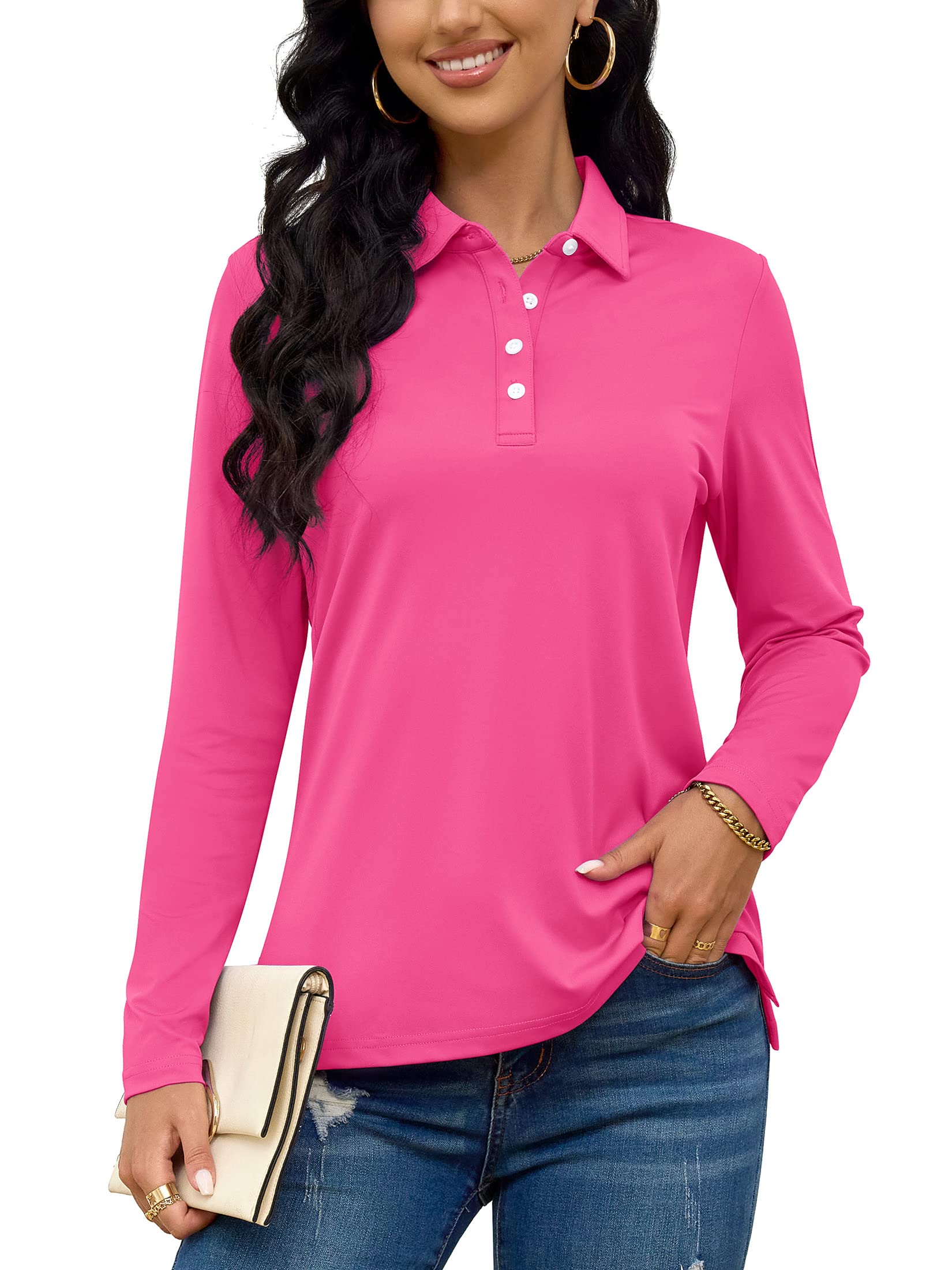 TACVASEN Women's Casual Long Sleeve Polo Shirts - Breathable Golf Tops for Women - Perfect for Golf, Tennis, Work & Everyday Wear