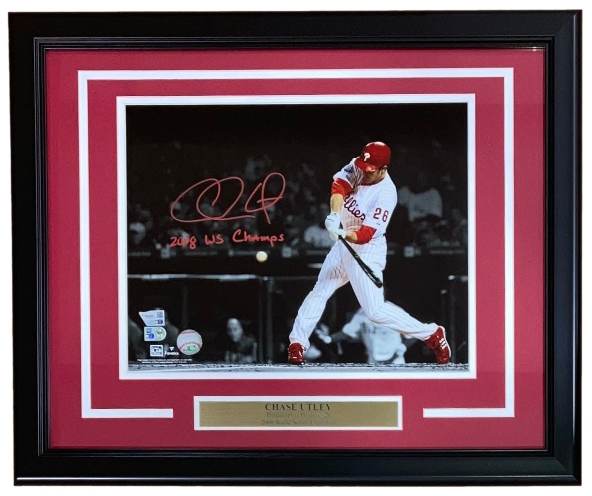 Chase Utley Autographed 11x14 Framed Photo - Philadelphia Phillies 2008 World Series Champions - Officially Licensed by Fanatics - Perfect for Sports Memorabilia Collectors and Phillies Fans Display