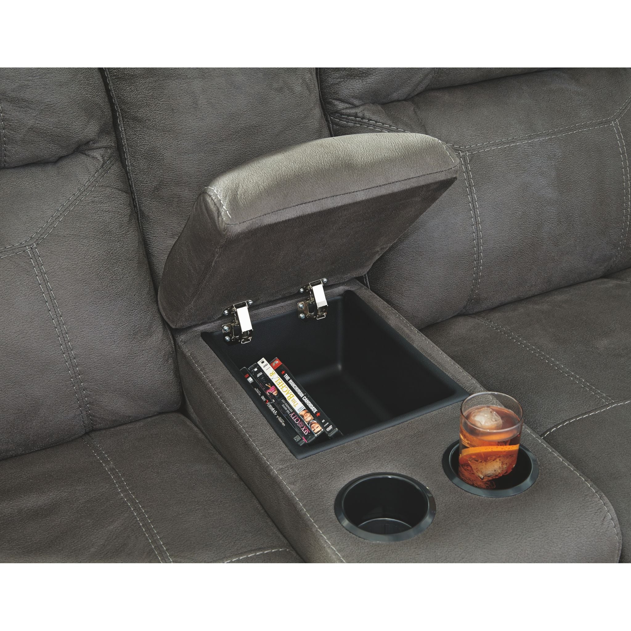 Stylish Gray Austere Reclining Loveseat with Console - Perfect for Living Room, Home Theater & Small Space Relaxation