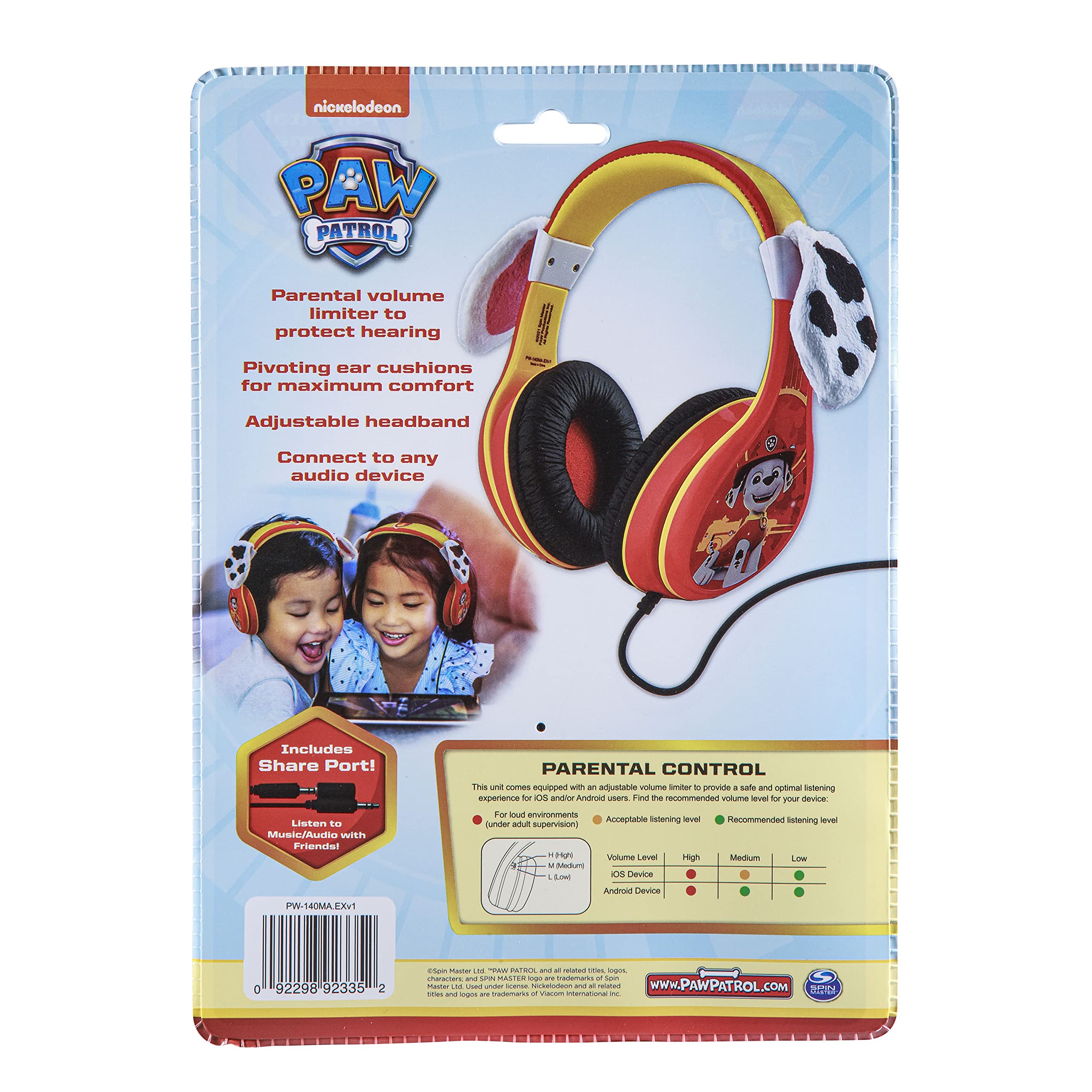 eKids Paw Patrol Marshall Kids Headphones with 3.5mm Jack - Wired Children's Headphones for School, Home & Travel - Lightweight & Comfortable for Learning, Gaming & Airplane Rides