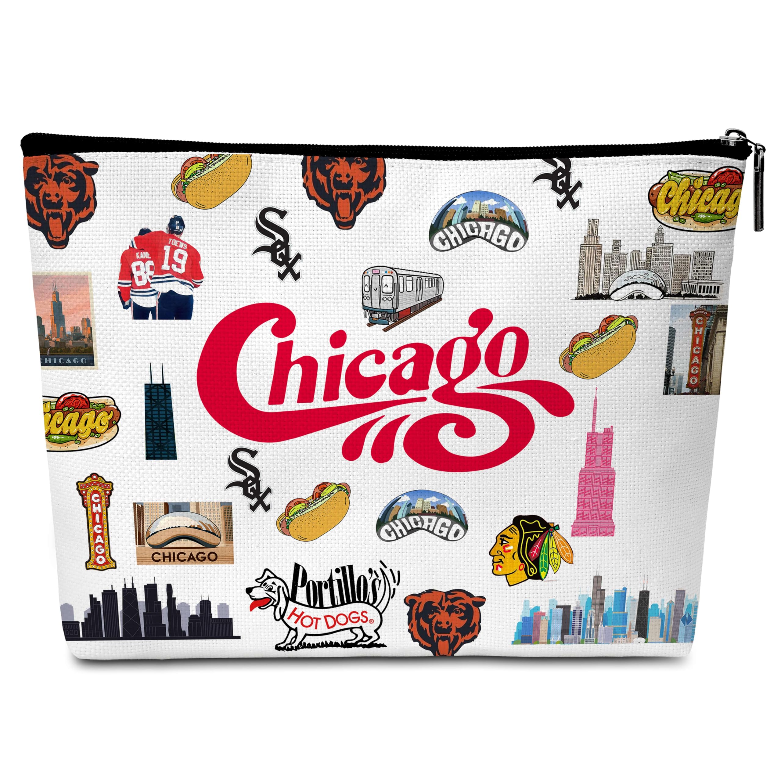 Chicago Themed Makeup Bag - Stylish Travel Cosmetic Pouch for Women | Perfect Chicago Souvenir Gift for Friends & Travelers | Great for Daily Use, Travel Essentials & Gift Giving