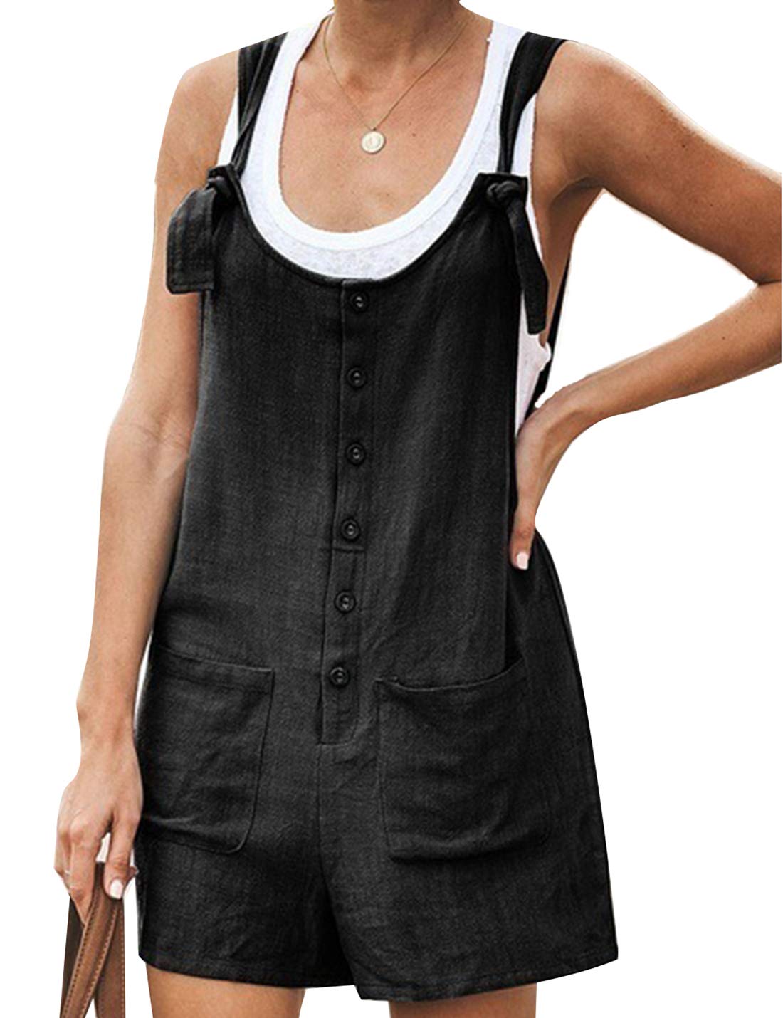 Yeokou Women's Casual Summer Cotton Linen Romper Overalls Jumpsuit with Shorts - Comfortable Outfit for Beach, Travel, and Daily Wear