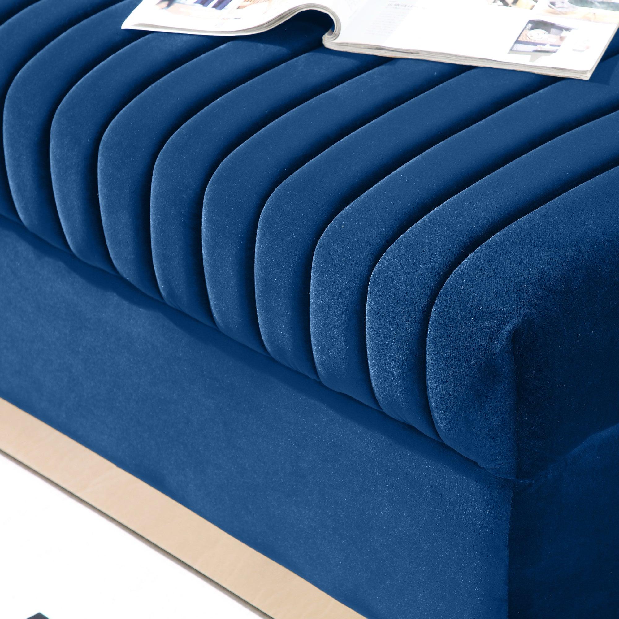 Modern Vertical Channel Tufted Velvet Loveseat - 2-Seater Upholstered Sofa for Living Room & Apartment with 2 Pillows (Blue) | Perfect for Small Spaces, Cozy Lounging & Contemporary Home Decor