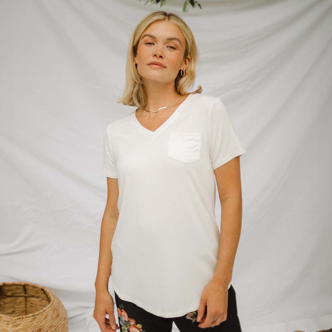 Soft & Breathable Bamboo V-Neck T-Shirt for Women | Eco-Friendly Ivory Basic Tee | Perfect for Casual Wear, Yoga & Lounge