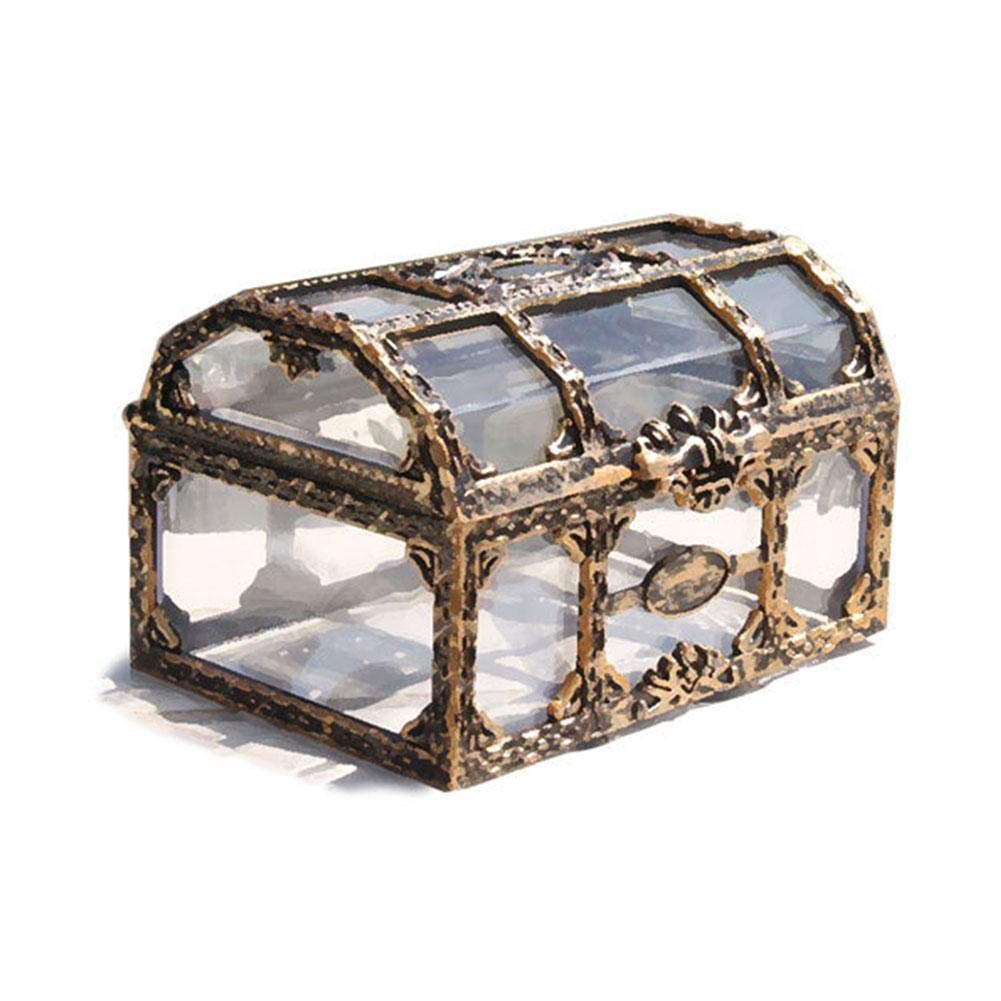 Vintage Pirate Treasure Chest - Clear Plastic Jewelry Box with Crystal Gems for Rings, Necklaces & Trinkets | Perfect Jewelry Organizer & Gift Box for Women, Kids, Party Favors & Themed Decor