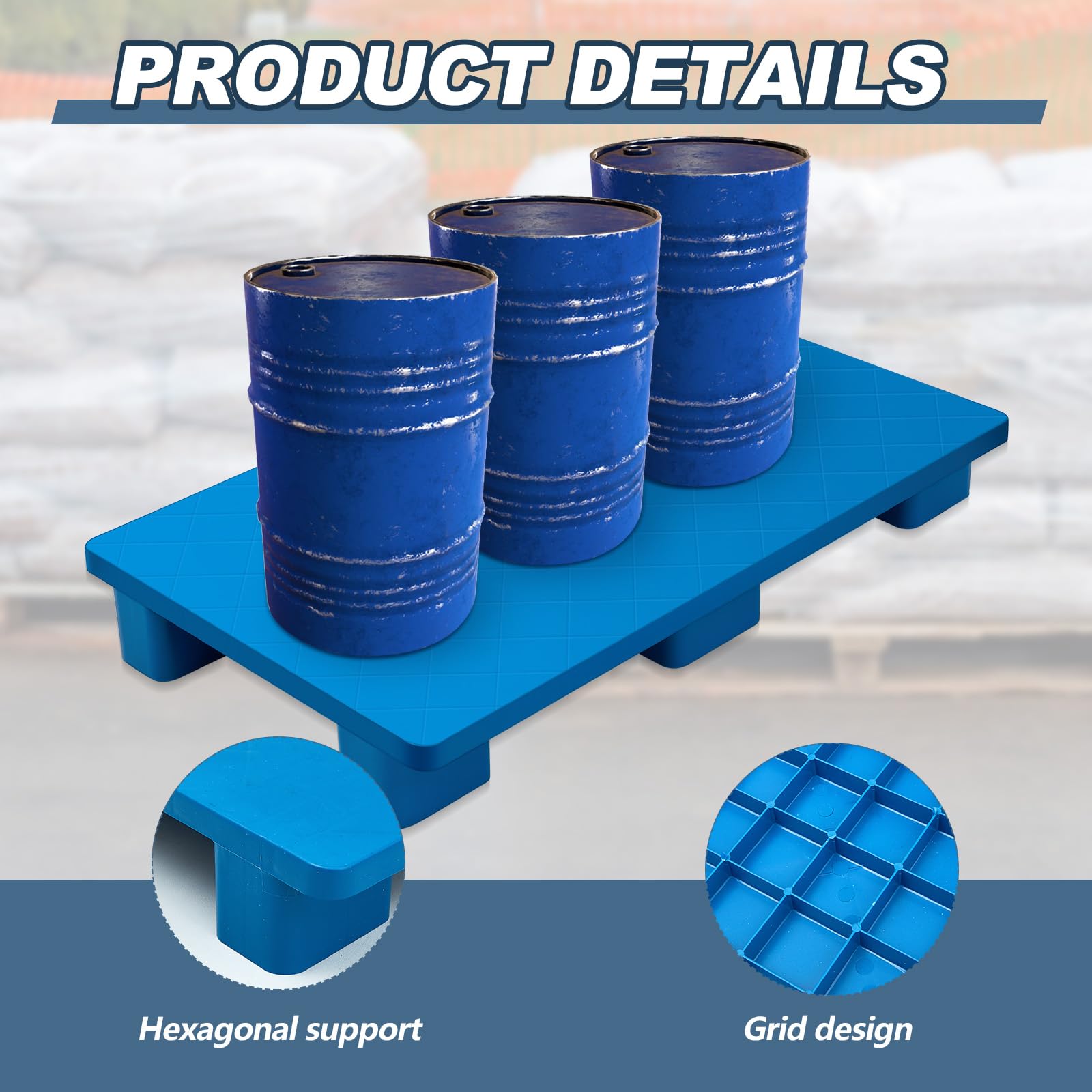 Soaoo 39 x 23 x 5 Inch Blue Plastic Pallets - Lightweight Stackable Storage Pallets for Warehouse, Basement, Supermarket & Garden - Indoor Floor Protection & Organization (2 Pack) - Perfect for Shelving, Moving Boxes & Bulk Item Storage