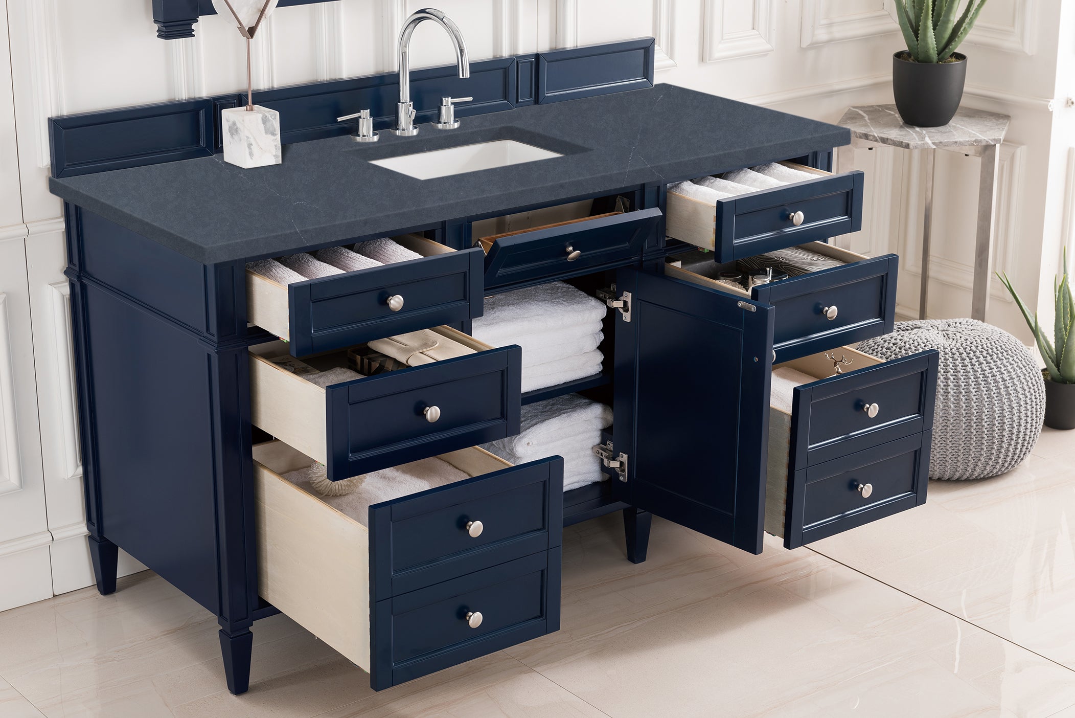 Brittany 60-Inch Single Bathroom Vanity in Victory Blue with 3CM Charcoal Soapstone Quartz Countertop - Perfect for Modern Master Bathrooms & Powder Rooms