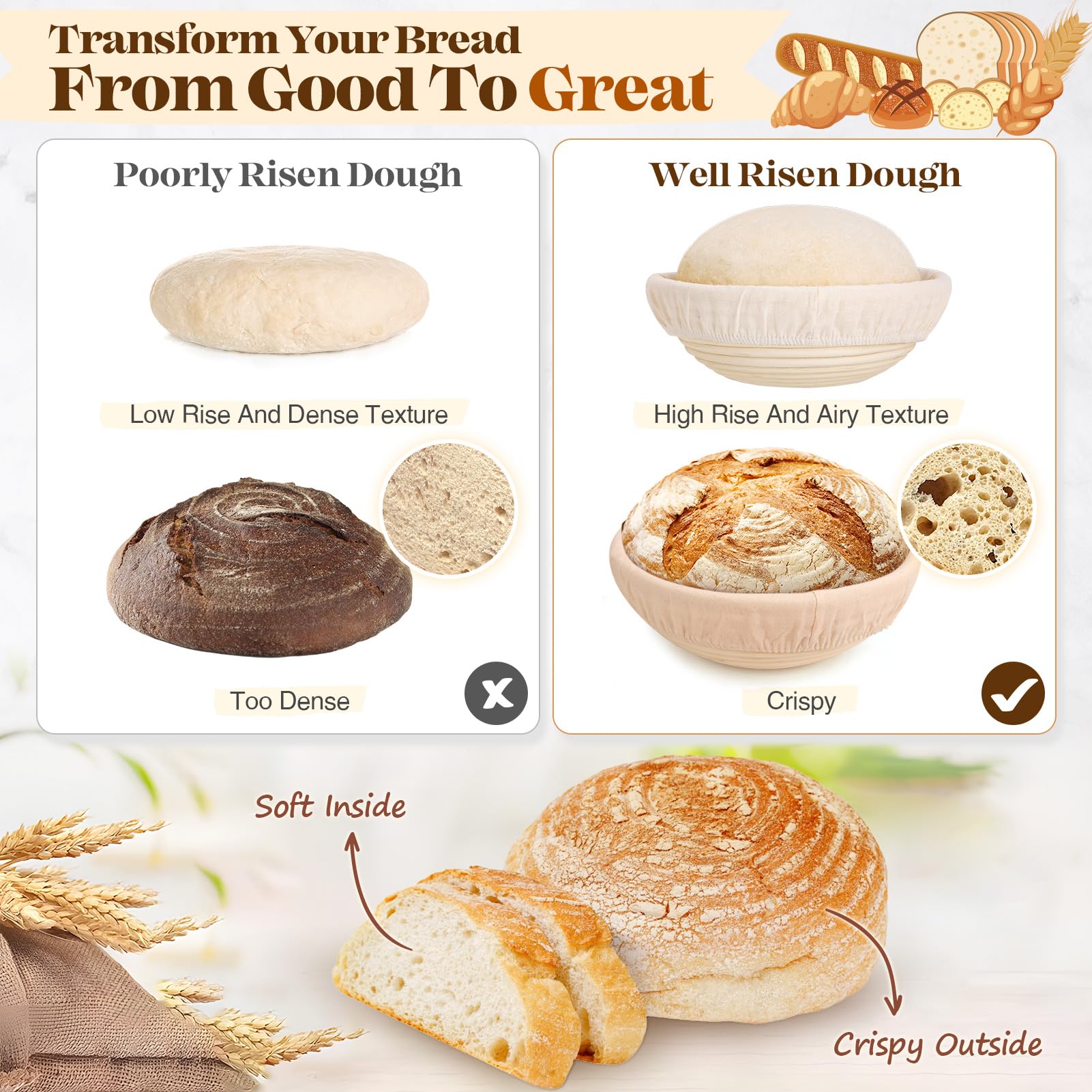 Premium Sourdough Bread Baking Kit - Includes Starter Kit, Proofing Basket, Bread Lame, Dough Whisk & Scraper - Complete Sourdough Tools Set for Artisan Homemade Bread Baking - Perfect for Beginners & Bakers