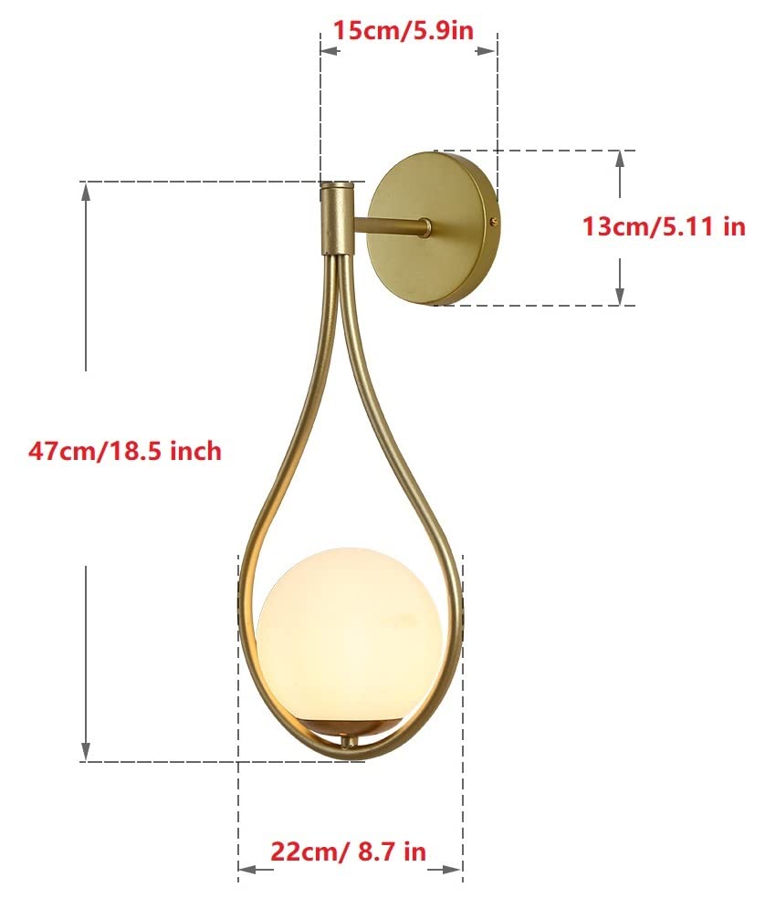 LSR Gold Wall Lights Battery Operated LED Remote Wall Sconces Set of 2 - Modern Globe Wall Mounted Wireless Bedside Lamps for Bedroom, Living Room, Bathroom & Hallway - Home Decor Lighting Fixture for Ambient & Accent Illumination