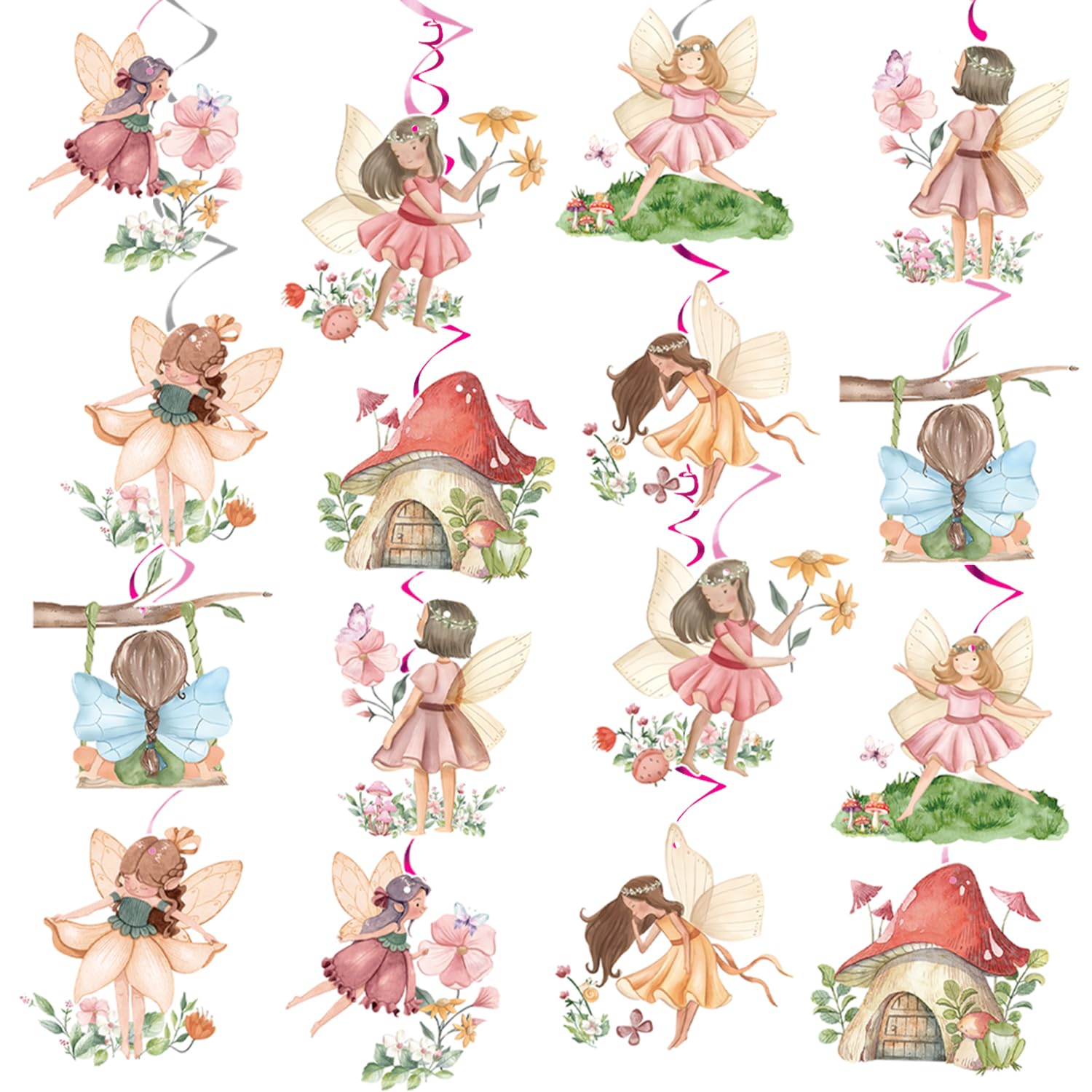 Fairy Party Decorations - Flower Fairy Themed Hanging Swirls for Girls' First Birthday, Baby Shower & Fairy Tale Theme Parties | Perfect for Indoor & Outdoor Celebrations, Birthday Decorations Supplies (New)