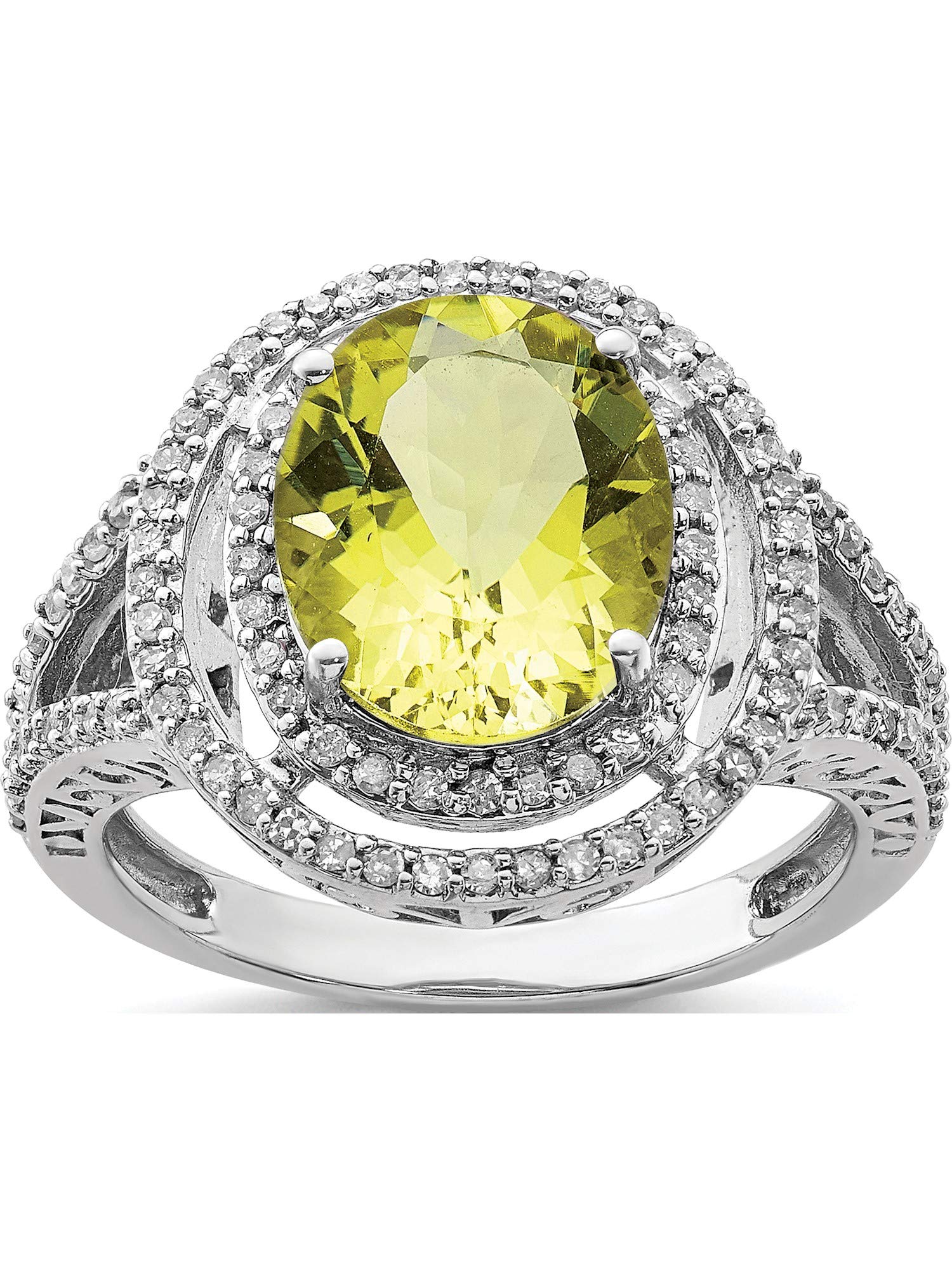 Sterling Silver Rhodium Plated Oval Diamond & Lemon Quartz Ring for Women - Elegant Dainty Jewelry Gift for Birthday, Anniversary, Valentine's Day