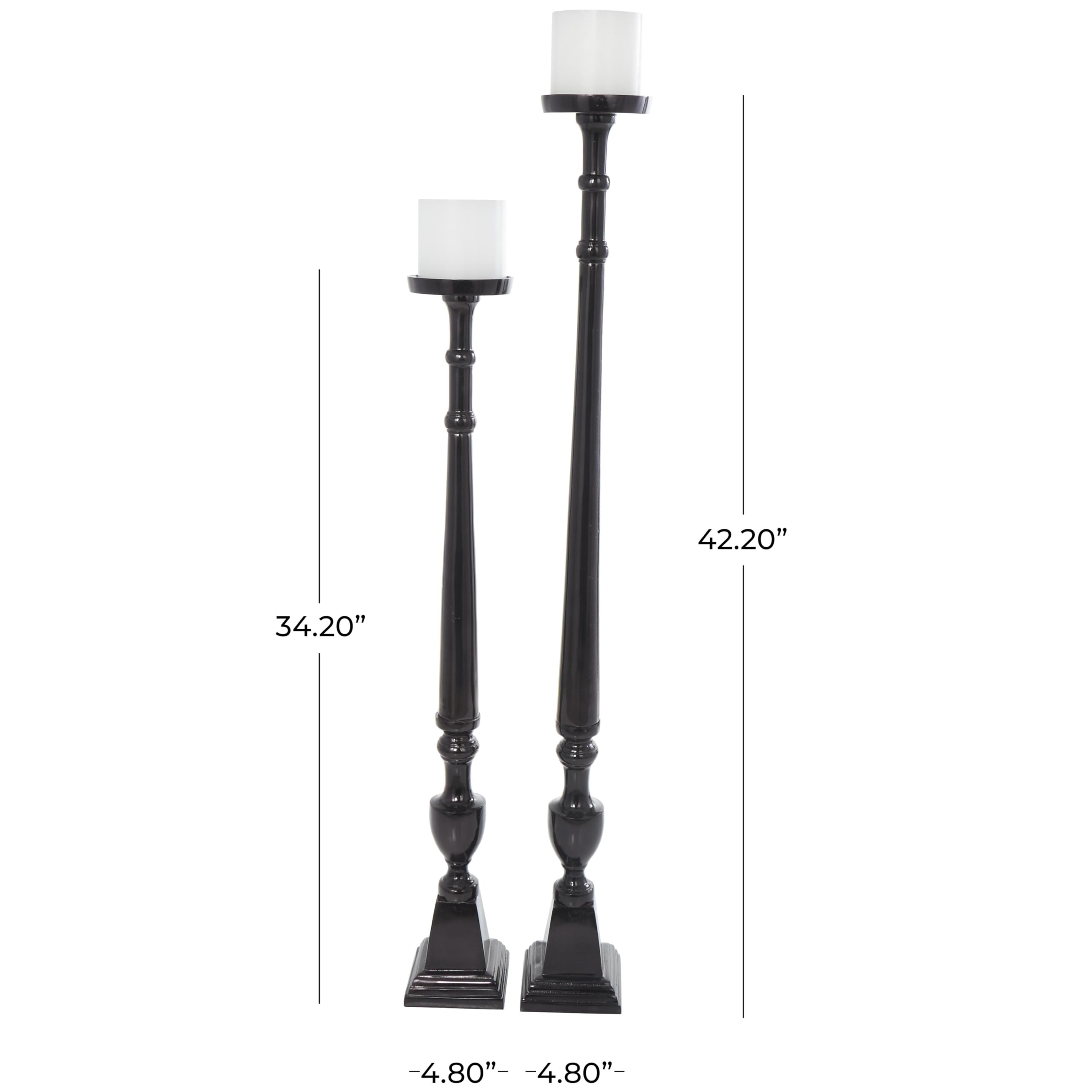 Deco 79 Black Aluminum Metal Floor Candle Holder Set - 42