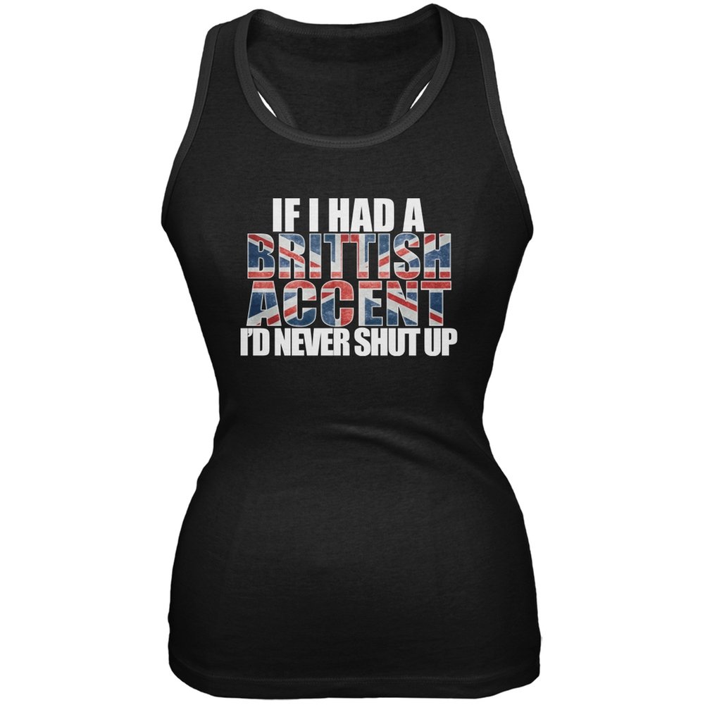 Old Glory British Accent Funny Black Juniors Soft Tank Top - Small | Cute Casual Summer Top for Women & Teens | Perfect for Beach, Parties & Everyday Wear