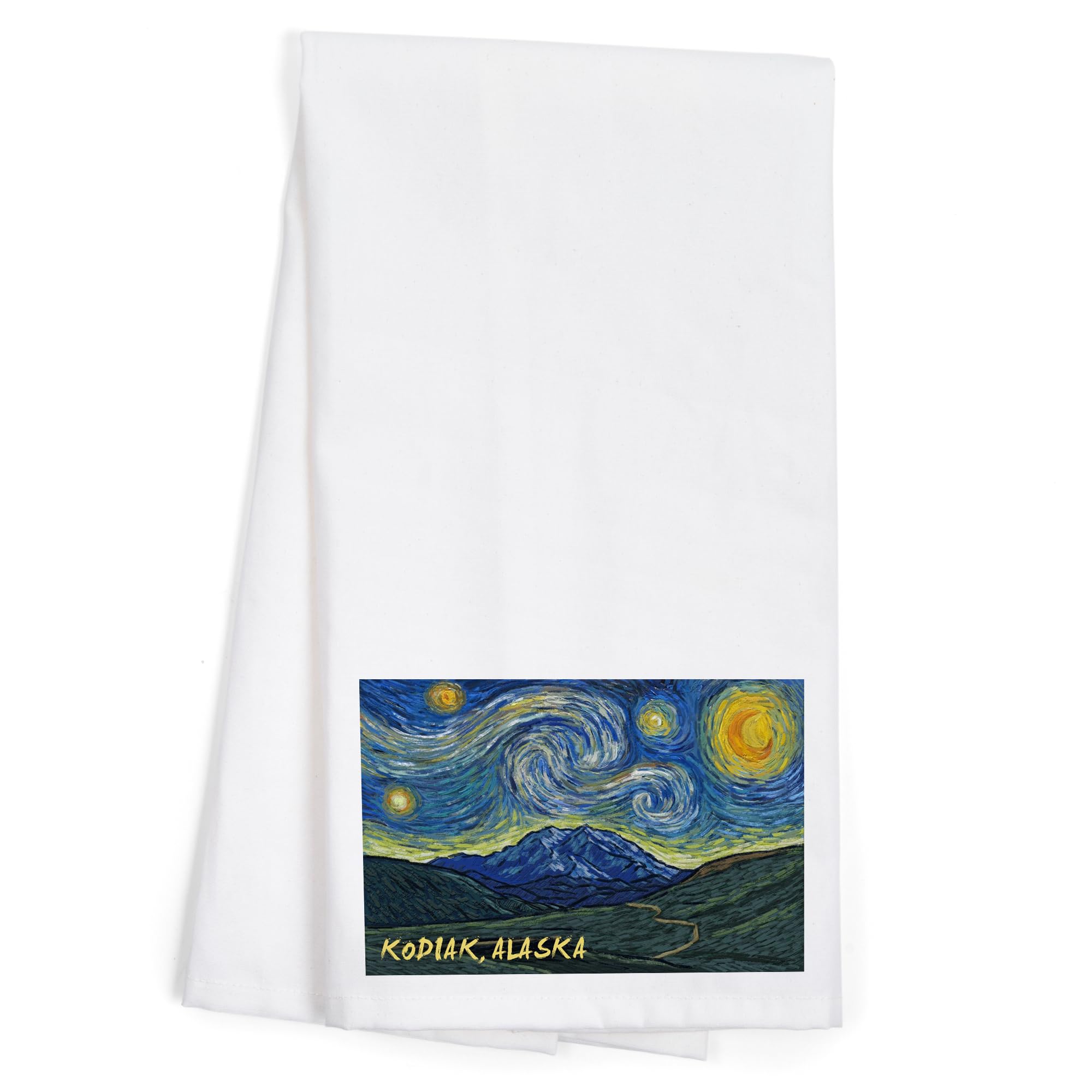 Lantern Press Kodiak Alaska Starry Night 100% Cotton Tea Towel - Decorative Hand Towel for Kitchen, Home Decor & Gift - Perfect for Drying Dishes, Decorating, and Hostess Gifts