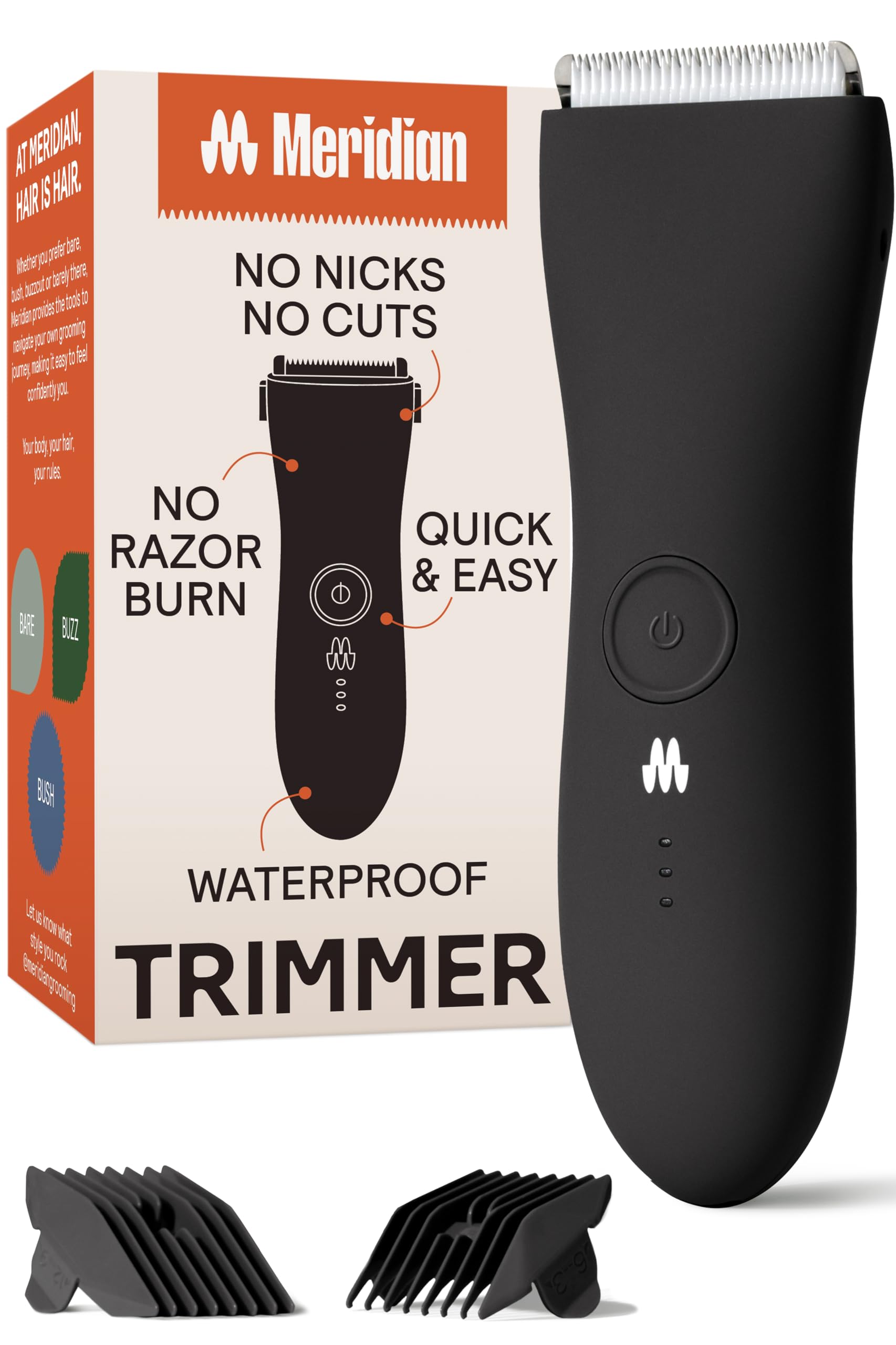 MERIDIAN Electric Body Hair Trimmer for Men & Women - Waterproof Rechargeable Pubic Hair Shaver for Balls, Groin & Bikini Area - Safe Painless Grooming for Sensitive Skin | Perfect for Travel, Gym & Daily Personal Care