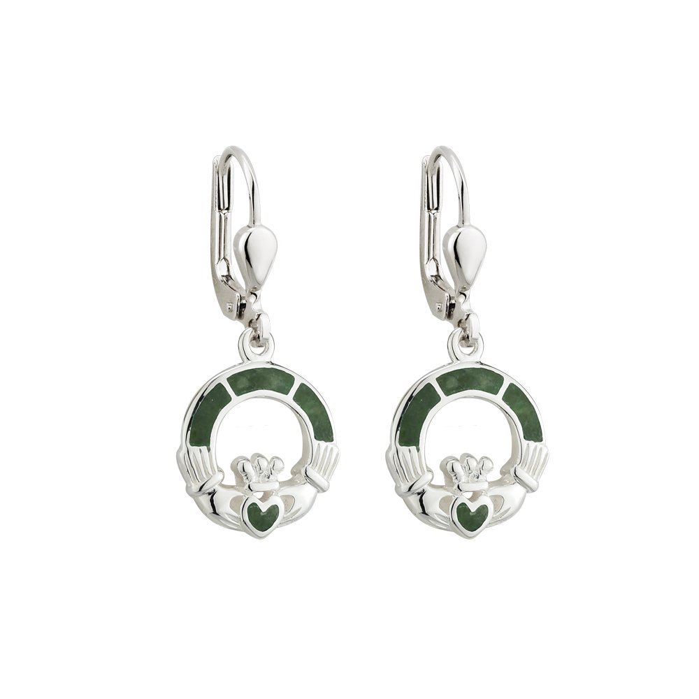 Authentic Irish Claddagh Earrings - Connemara Marble & Sterling Silver Jewelry for Women | Perfect for St. Patrick's Day, Weddings & Irish Heritage Gifts