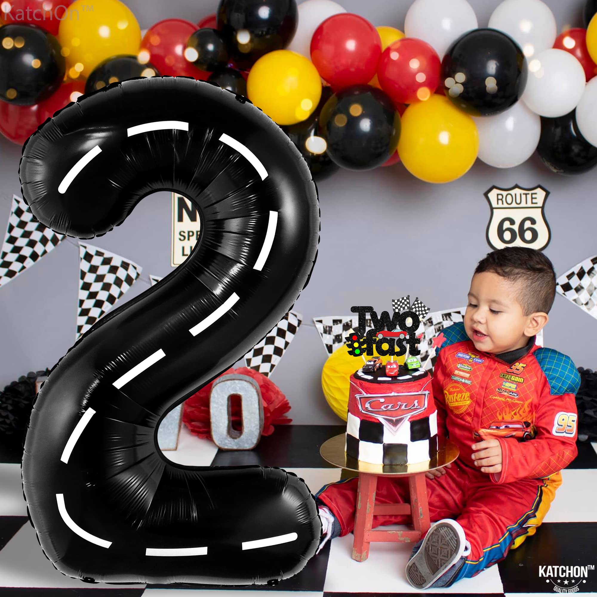 KatchOn Giant 40 Inch Two Fast Balloons - Number 2 Balloon for Two Fast Birthday Party Decorations | Perfect for Two Fast Themed Parties, Baby Showers & Curious Boy Birthday Celebrations