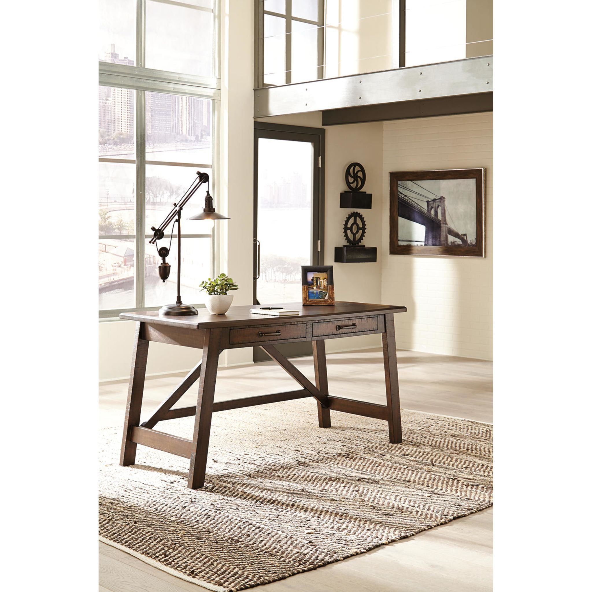 Baldridge Desk in Rustic Brown - Solid Wood Home Office Desk for Study & Work - Perfect for Home Office, Study Room & Workspace