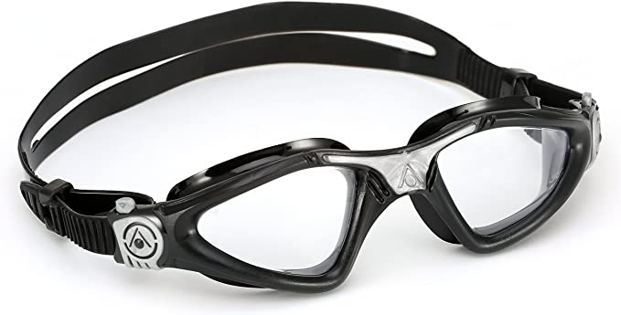 Aqua Sphere Kayenne Swimming Goggles with Clear Lens - Black/Silver Frame - Anti-Fog UV Protection for Pool, Triathlon & Open Water Training