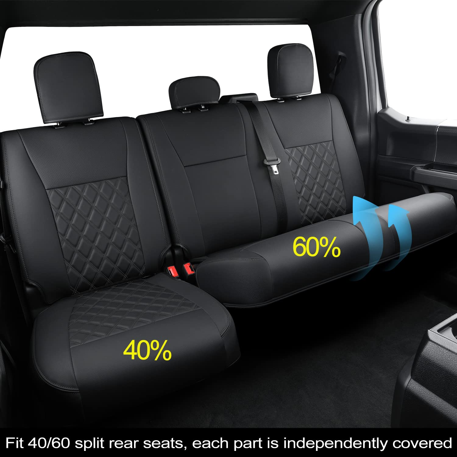 LUCKYMAN CLUB Custom Seat Covers for Ford F150 SuperCrew 2015-2025 & F250/F350 2017-2025 - Waterproof Faux Leather Full Coverage Truck Seat Protectors - Perfect for Off-Roading, Work Trucks and Daily Commuting (Black Full Set)
