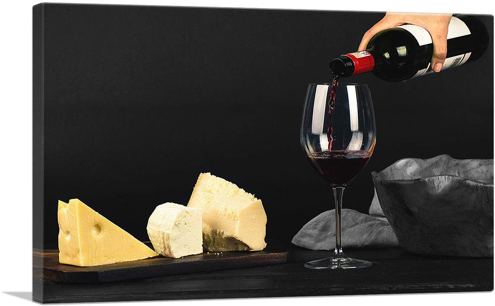 ARTCANVAS Wine and Cheese Still Life Framed Canvas Art Print - 26x18 Inch Wall Decor for Dining Room, Kitchen & Bar - Premium Giclee Stretched Painting with 1.5