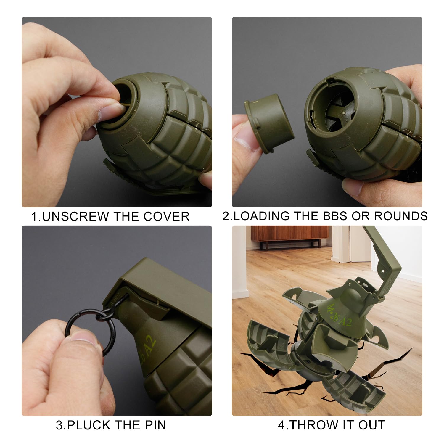CS Hand Grenade Toy - Spring Powered Impact Grenade for Tactical Airsoft, Paintball & Battle Games | Realistic Training & Outdoor War Simulation