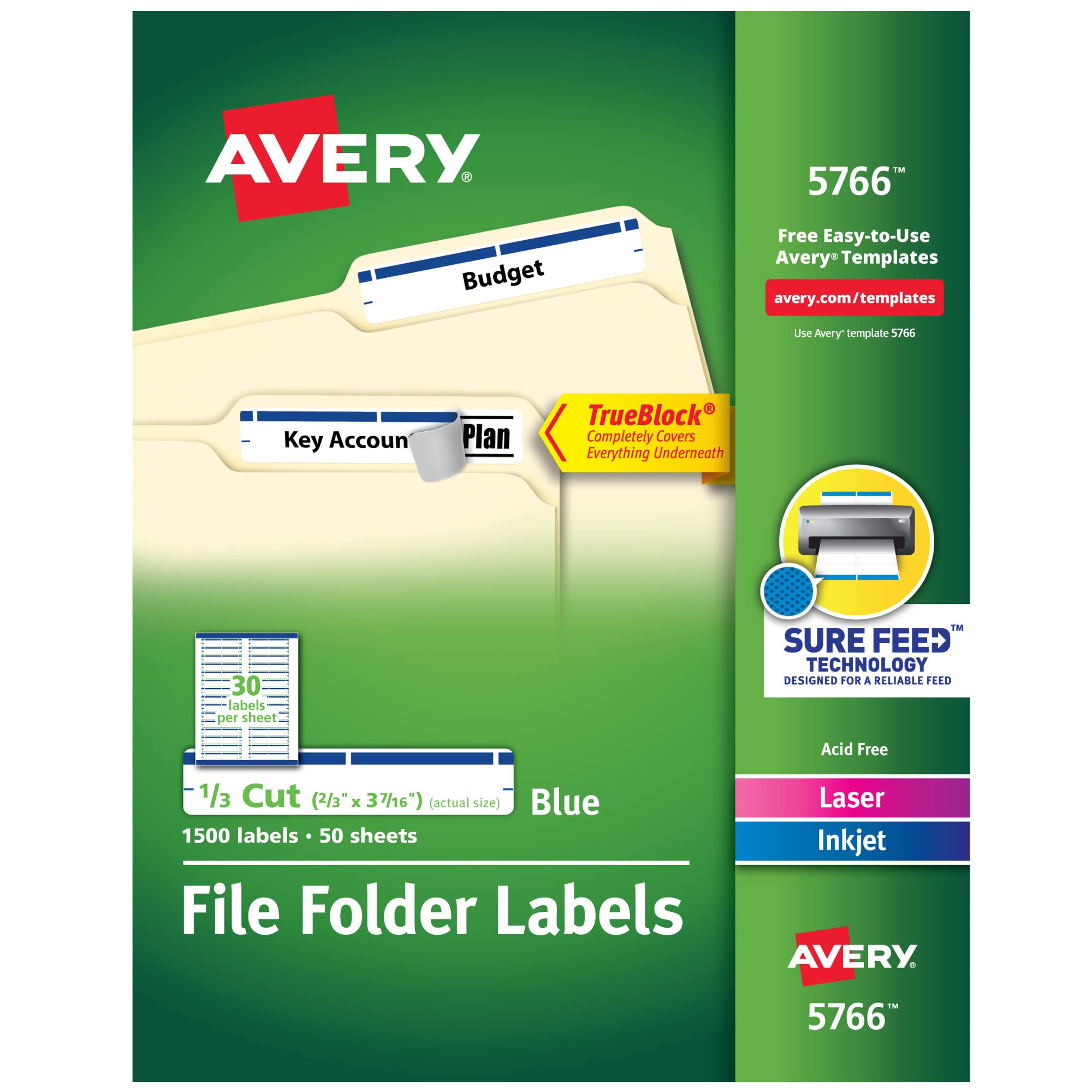 Avery TrueBlock File Folder Labels, 2/3