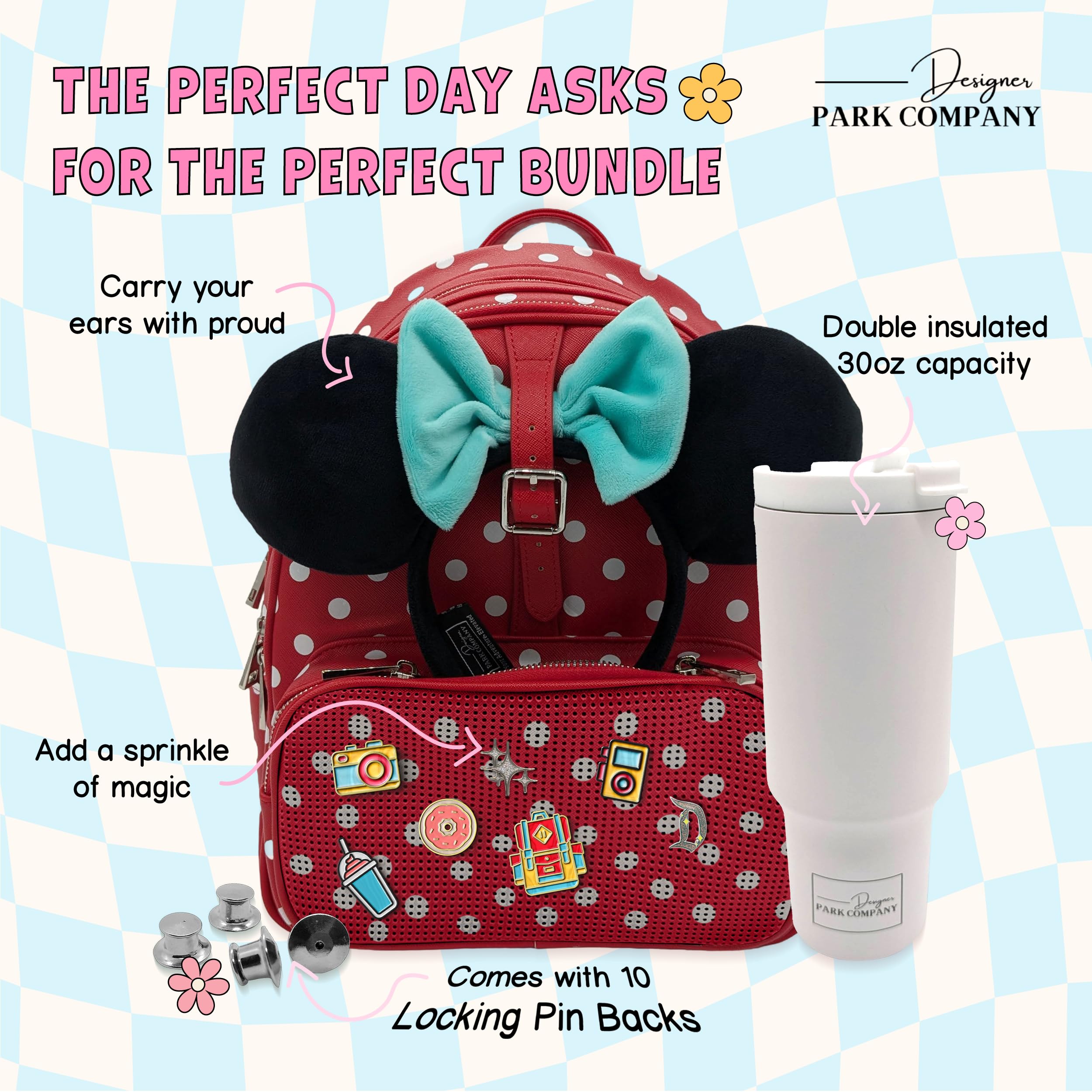Waterproof Hydration Backpack with 30oz Insulated Tumbler - Lightweight Laptop Daypack for Women, Perfect for Hiking, Camping, Theme Parks & Work Commute (Minnie Dot Design) - Stay Hydrated On-The-Go