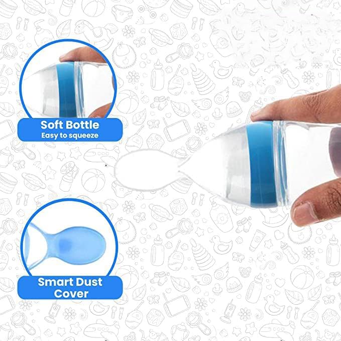 DKB Baby Fruit Feeder Pacifier Set - Includes Silicone Food Dispensing Spoon (90ml), Fruit Teether, Finger Brush, Baby Bib & Steel Bottle (240ml) - Blue | Safe for Infants 6+ Months | Perfect for Feeding, Teething Relief & On-the-Go Meals