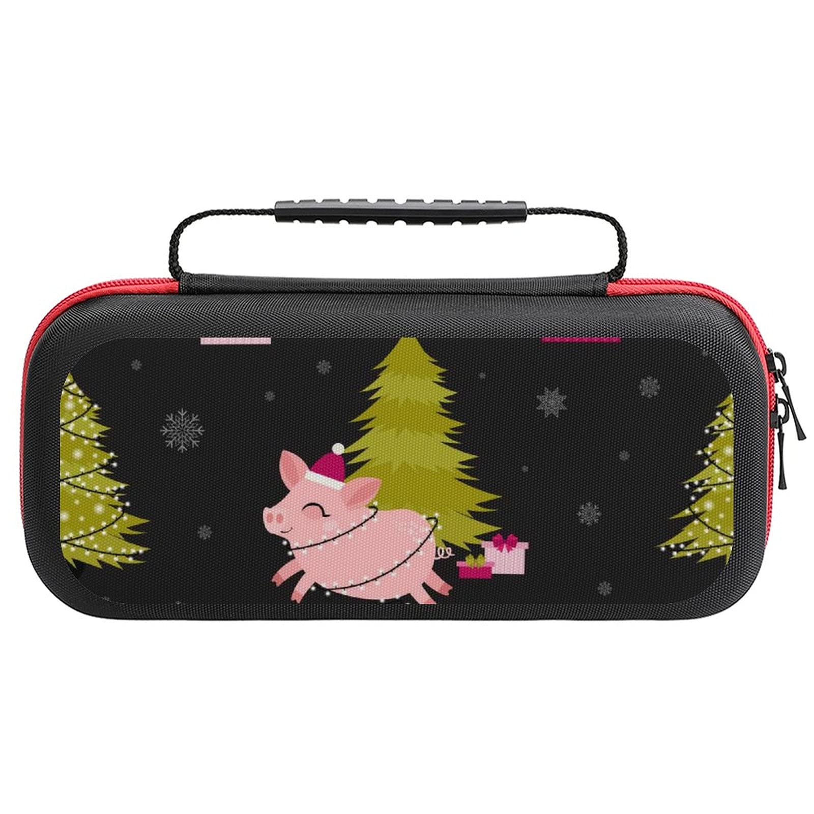 Pink Christmas Pig Printed Carrying Case for Nintendo Switch Lite - Travel Storage Bag with Accessories Pouch | Perfect for Gaming on the Go & Holiday Travel